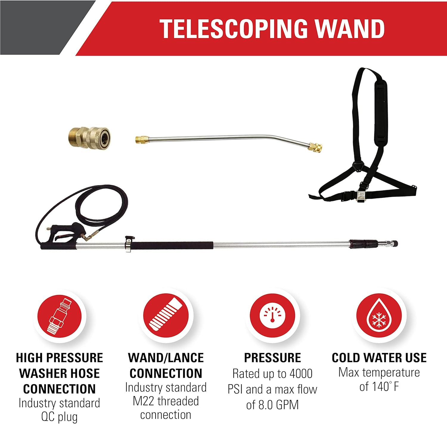 Simpson Cleaning 80470 Telescoping Extension Wand for Gas and Electric Pressure Washers up to 4000 PSI