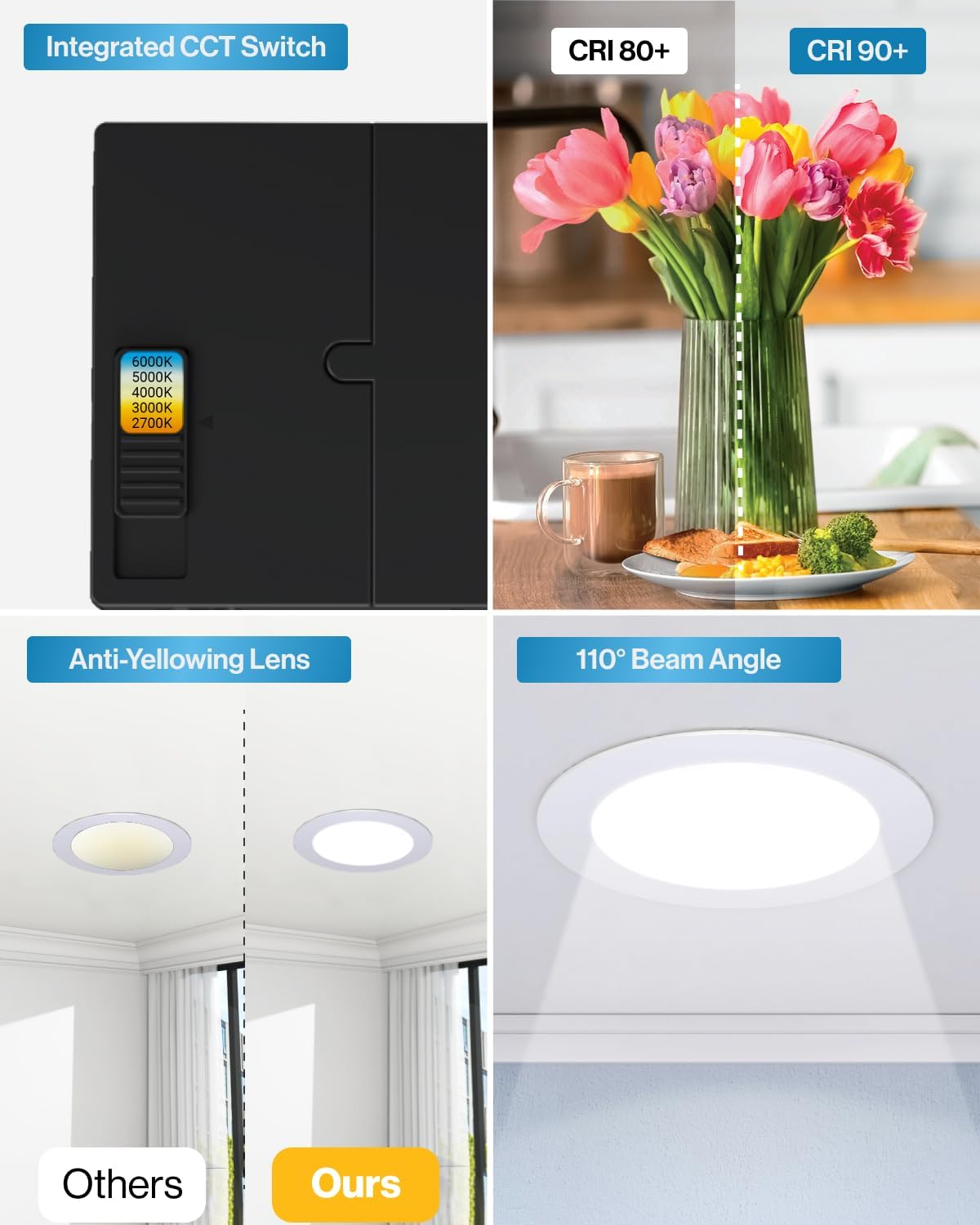 Sunco 60 Pack 6 Inch Ultra Thin LED Recessed Ceiling Lights, Slim Canless with Junction Box, 850 LM, 2700K/3000K/4000K/5000K/6000K, Dimmable, 14W=100W, Wafer Thin, 50000 Lifetime Hours ETL.