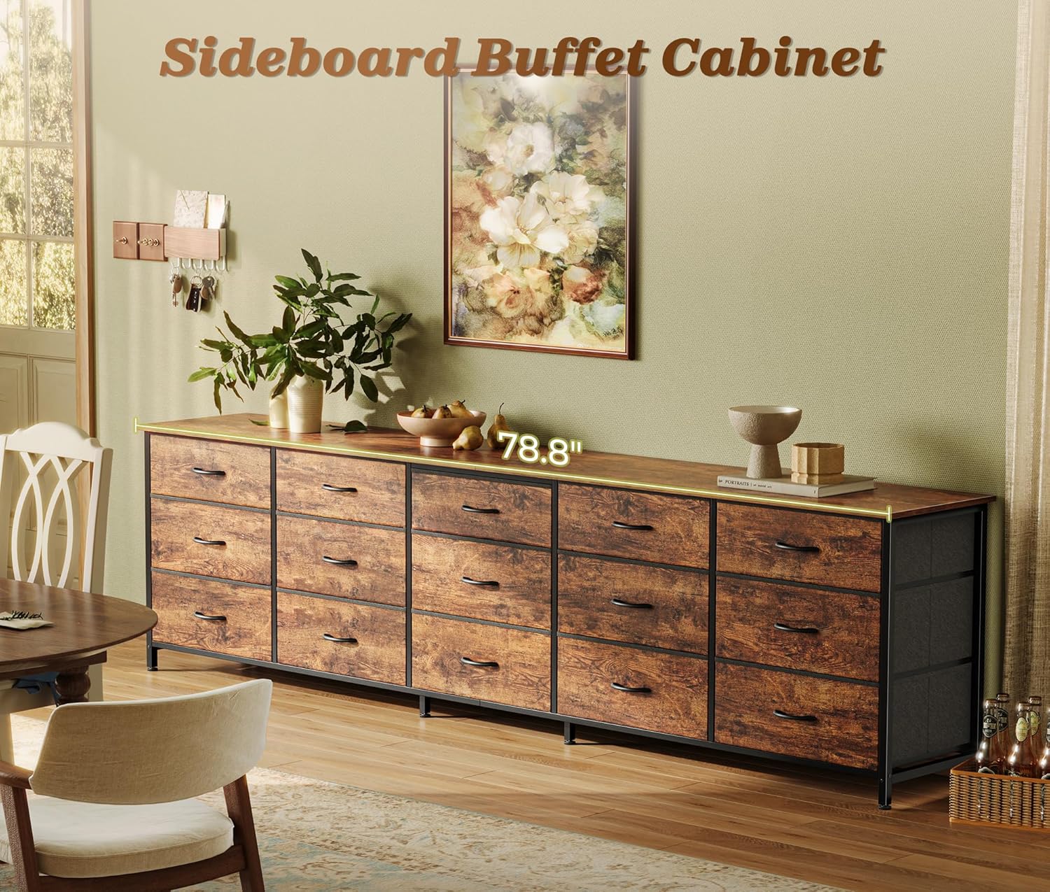 Huuger 78.7 inch Long Dresser for Bedroom, 15 Drawer Fabric Dresser for Closet, Large TV Stand for 65, 75, 85 inch TV, Wide Chest of Drawer with Storage, 78.7