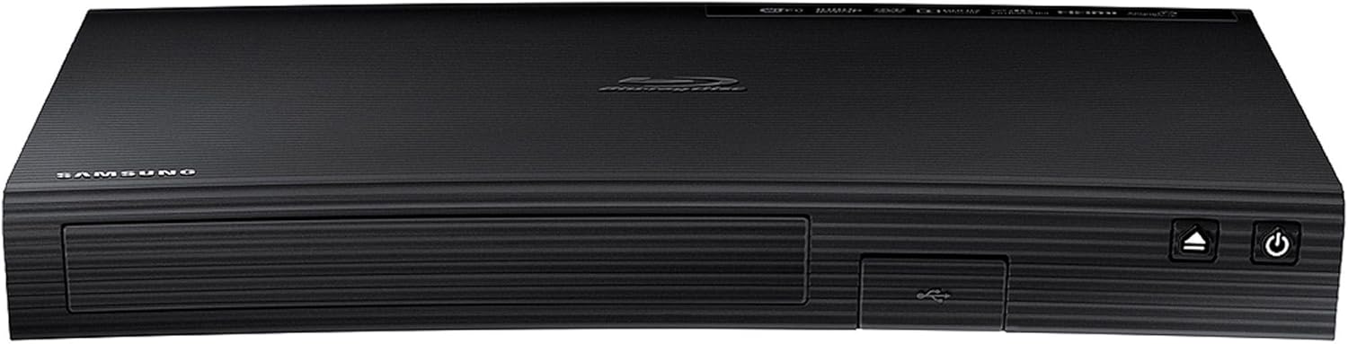 SAMSUNG Blu-ray DVD Disc Player With Built-in Wi-Fi 1080p & Full HD Upconversion, Plays Blu-ray Discs, DVDs & CDs, Plus CubeCable 6Ft High Speed HDMI Cable, Black Finish (Renewed)