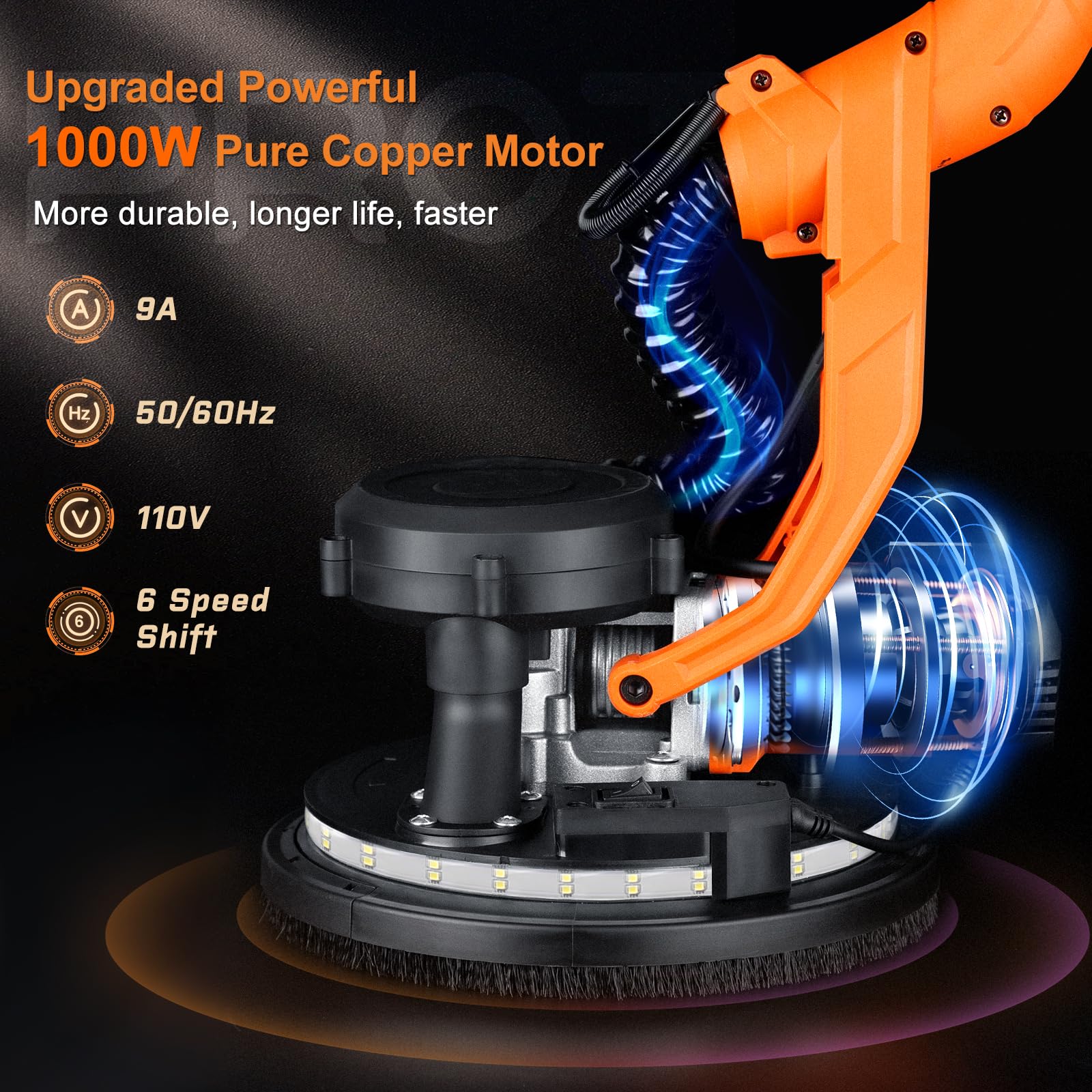 PROTMEX Drywall Sander 1000W with Vacuum & LED Light
