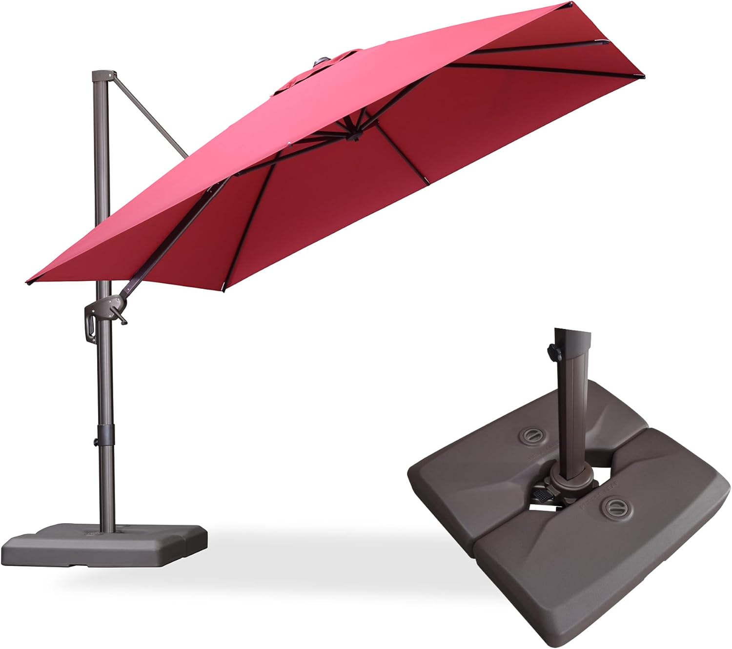 PURPLE LEAF 10' X 10' Patio Cantilever Umbrella with Base Included Antique Bronze Square Outdoor Umbrella with 360° Rotation and Aluminum Offset Hanging for Garden Backyard Pool, Terra