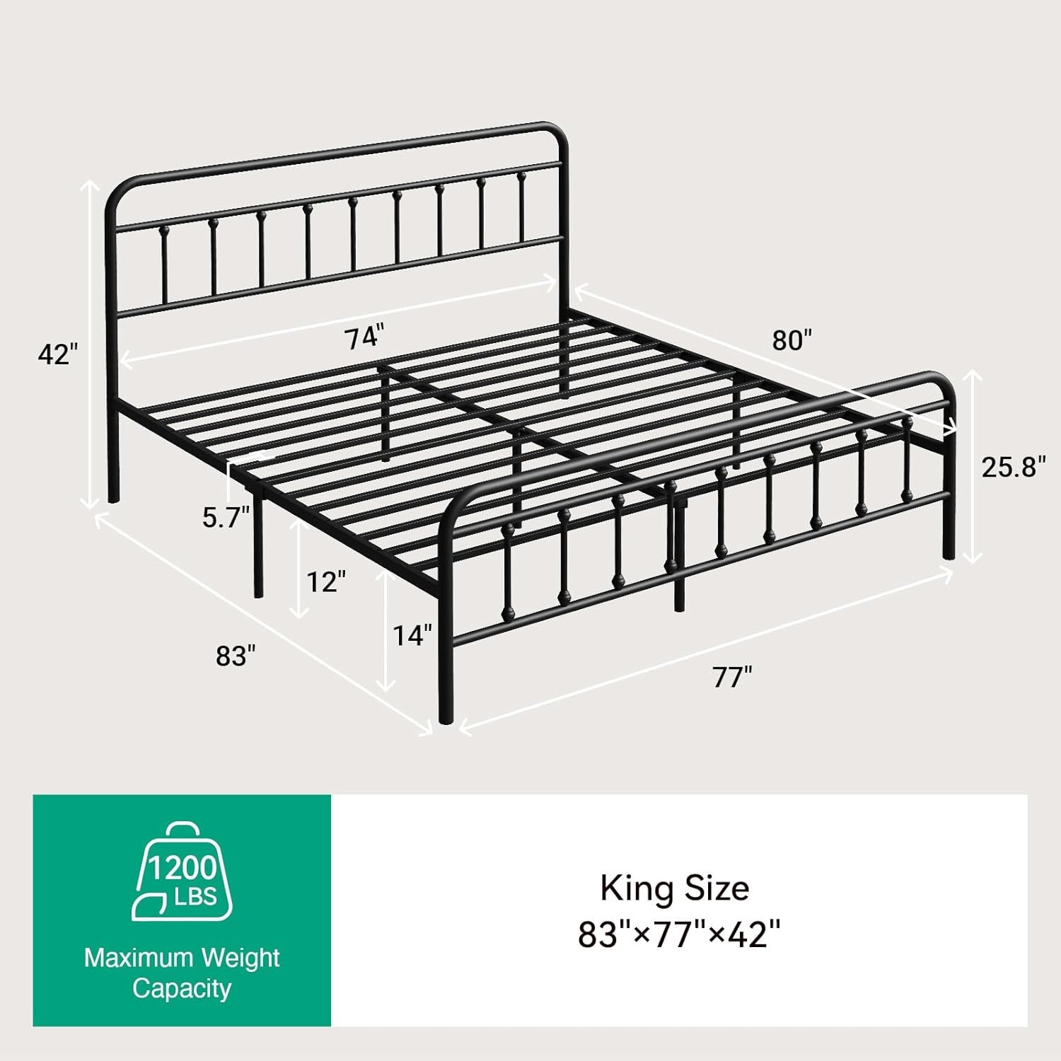 Novilla Metal King Size Bed Frame - Modern Minimalist Victorian Style with Headboard/Footboard, Heavy-Duty Steel Slats/Underbed Storage/No Box Spring Needed/Easy Assembly/Noise Free/Black