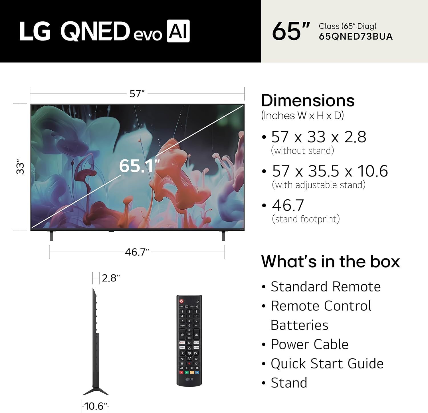 LG Amazon Exclusive 65-Inch Class QNED AI 4K QNED73B Series Smart TV w/AI Sound Pro, HDR10, AI 4K Super Upscaling, Filmmaker Mode, Wow Orchestra, Compatible with Alexa (65QNED73BUA, 2026)