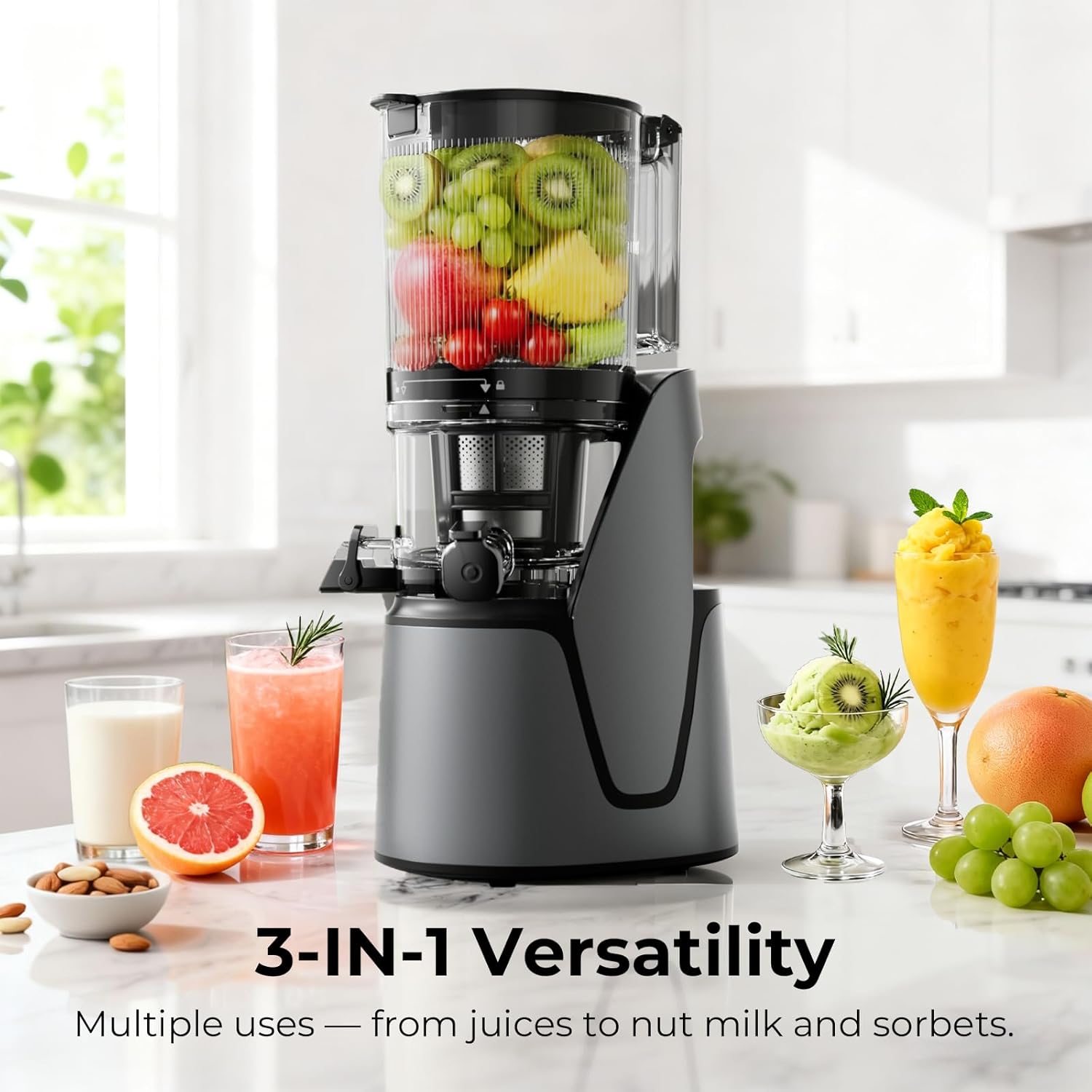 EanOruus Juicer Machines, 3-in-1 Cold Press Juicer with 6.5