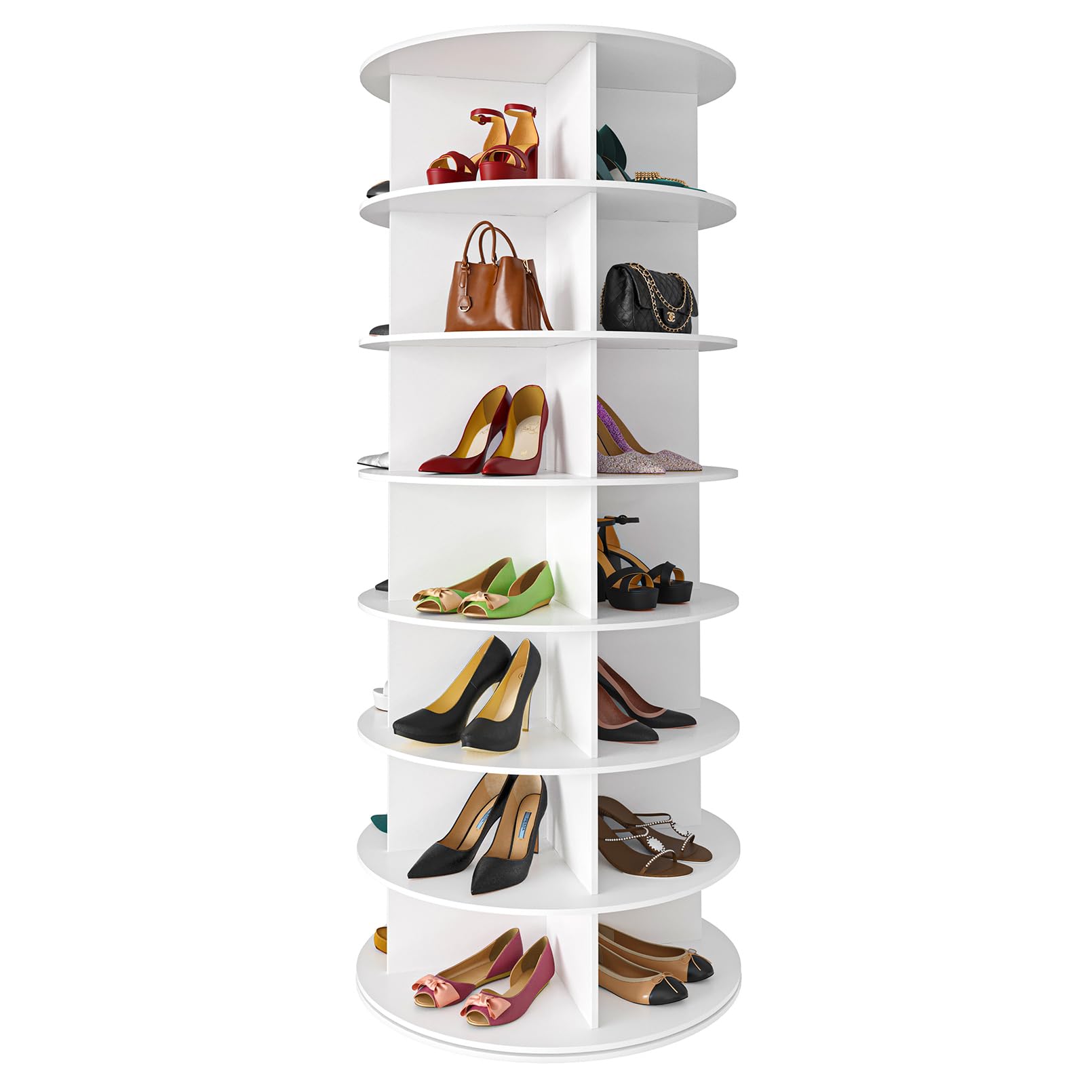SPACEAID 7 Tier Rotating Shoe Rack Tower - White Carousel Storage