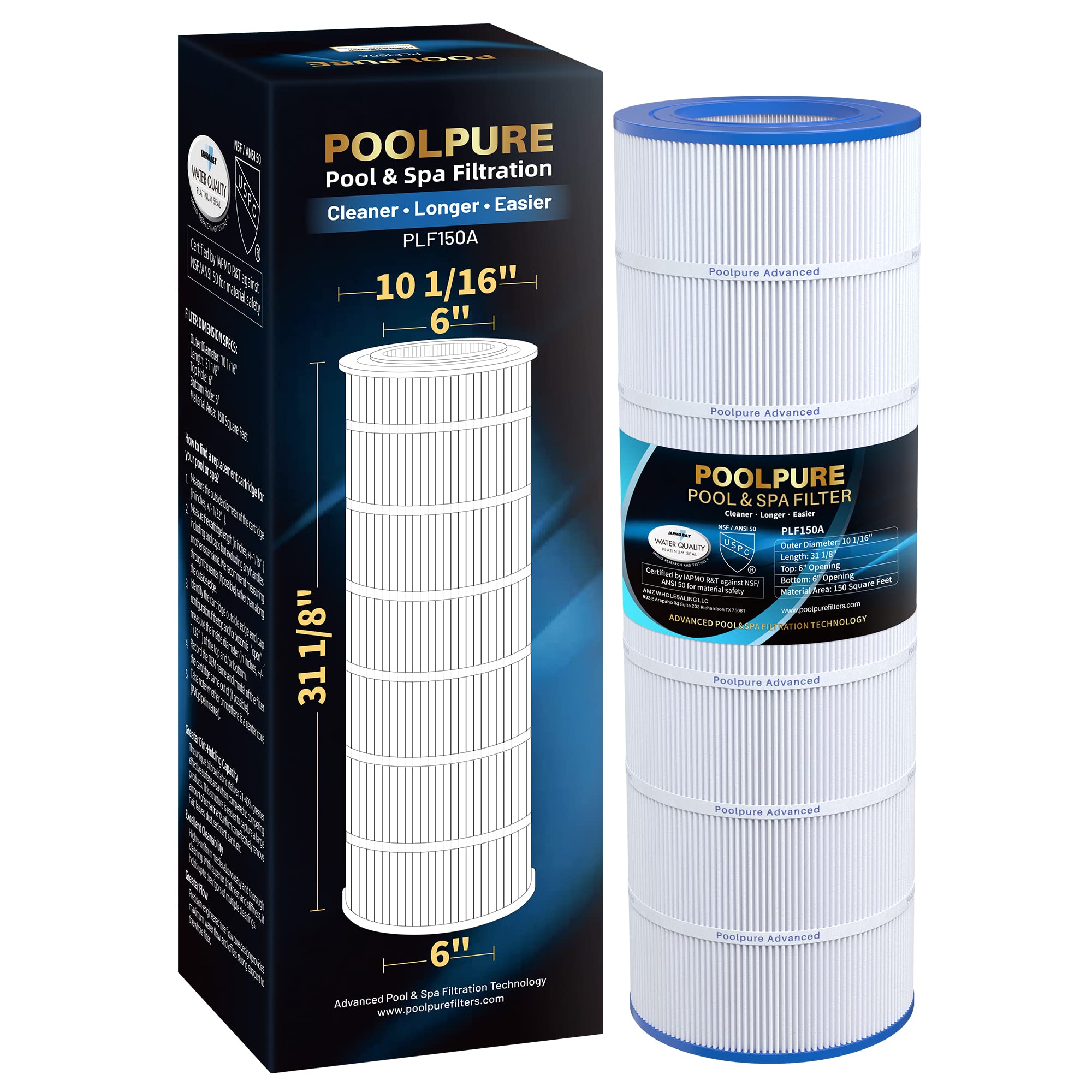 POOLPURE PLF150A Pool Filter Compatible with Pentair & Unicel
