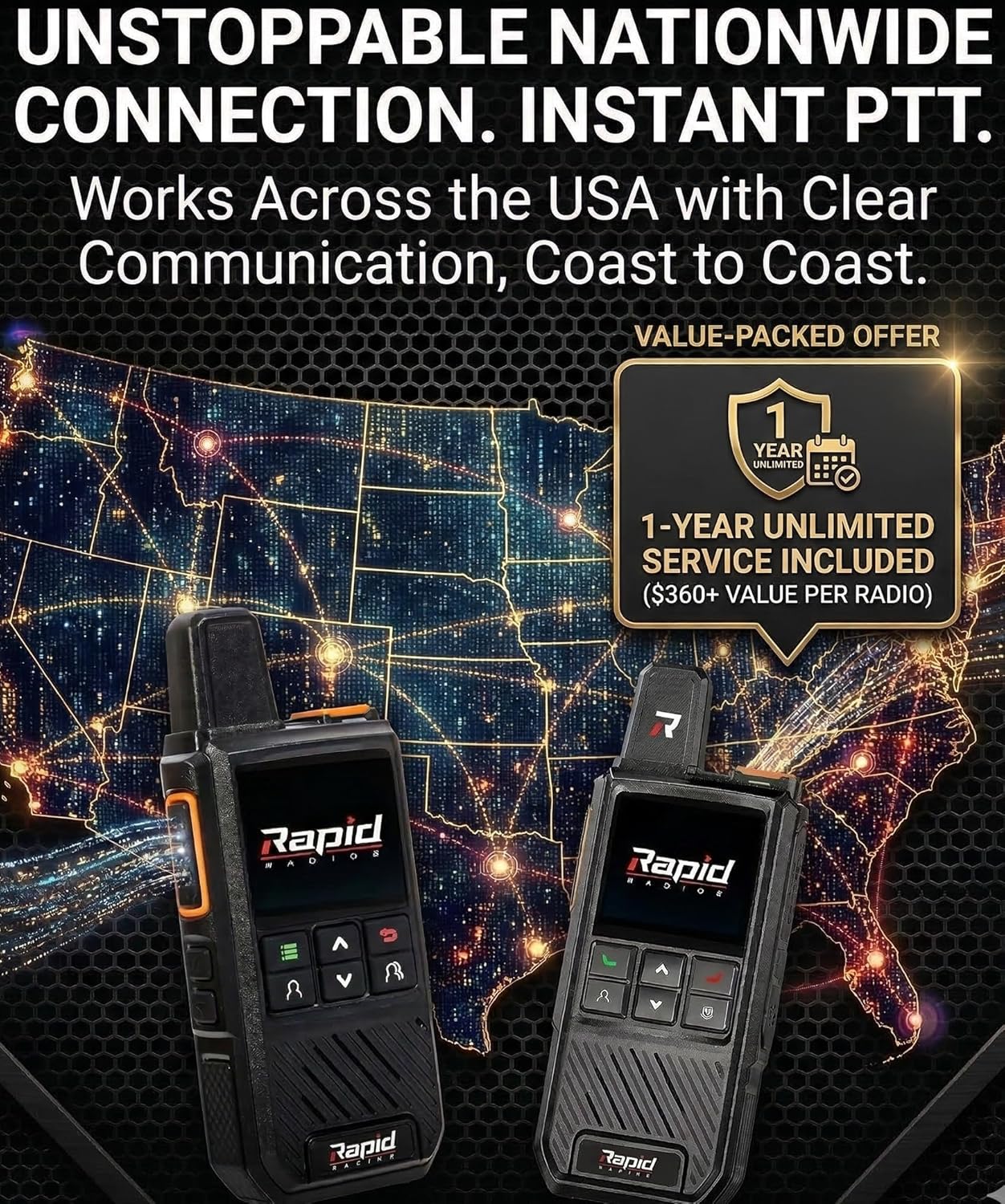Rapid Radios Nationwide LTE Walkie-Talkie - Two-Way Radio - Unlimited Range POC Two Way Radios Set