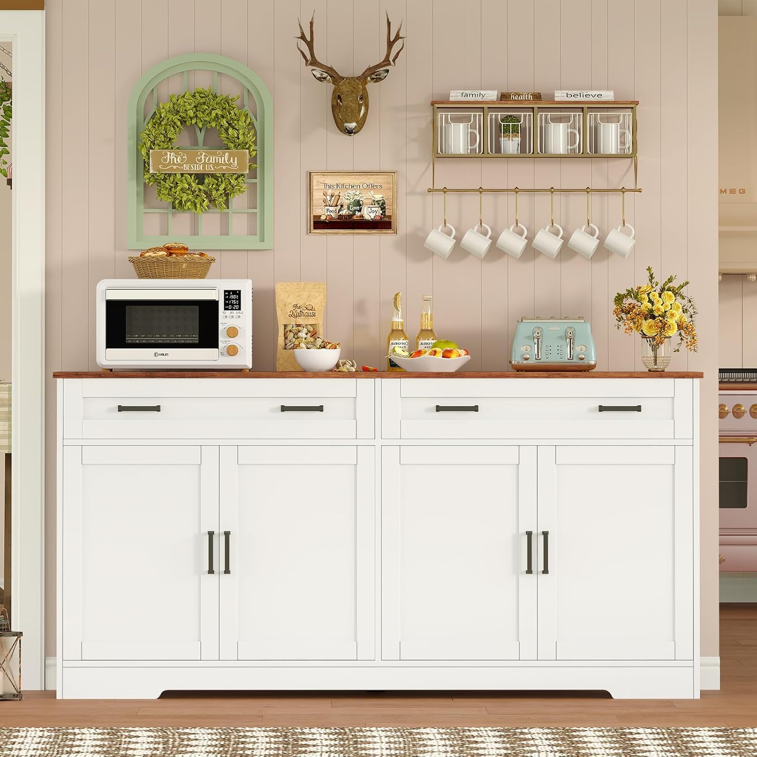 usikey Buffet Cabinet with Storage and Drawers, 55