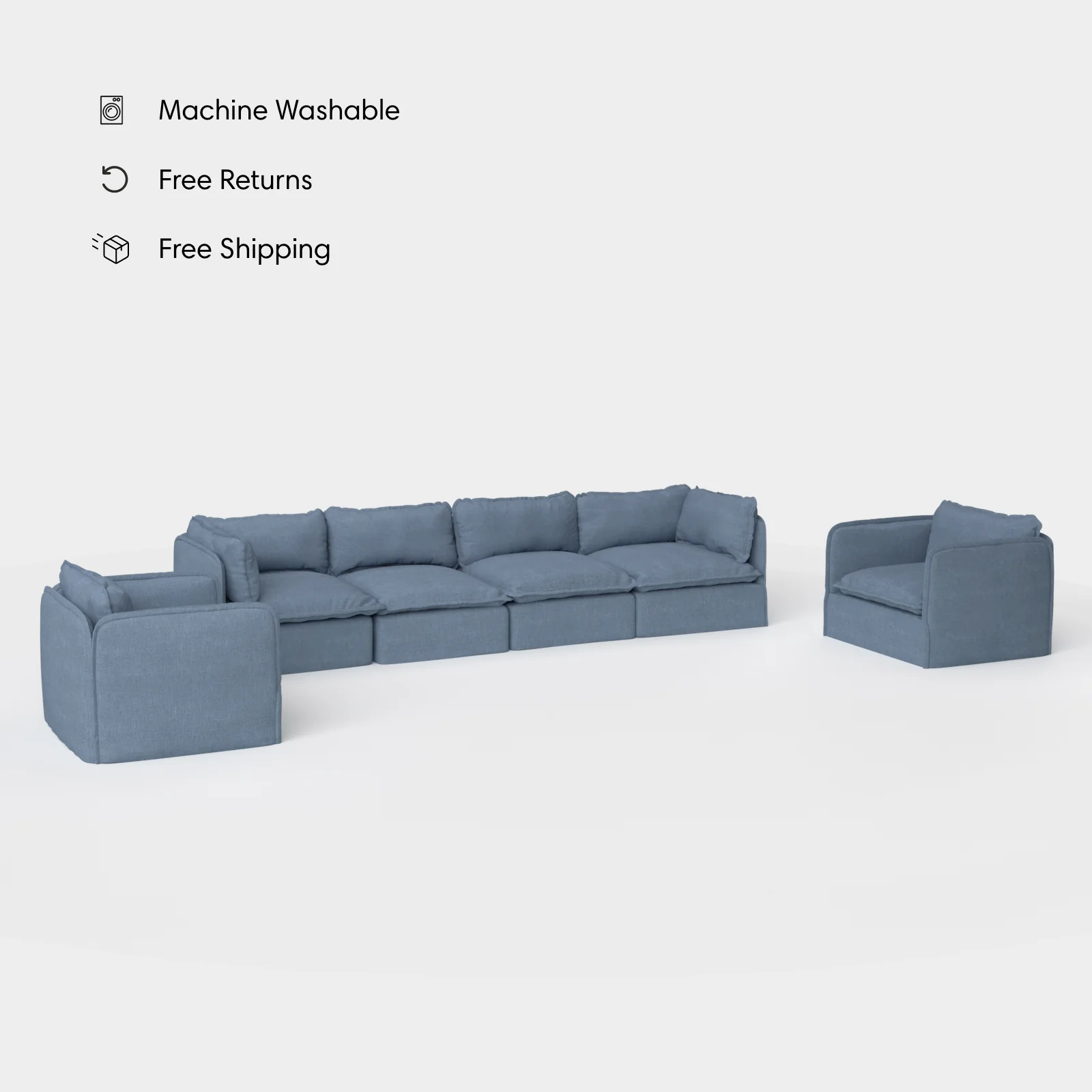 Modular Outdoor Washable 4-Seater Sofa + Armchair Set | Classic Canvas in Ocean