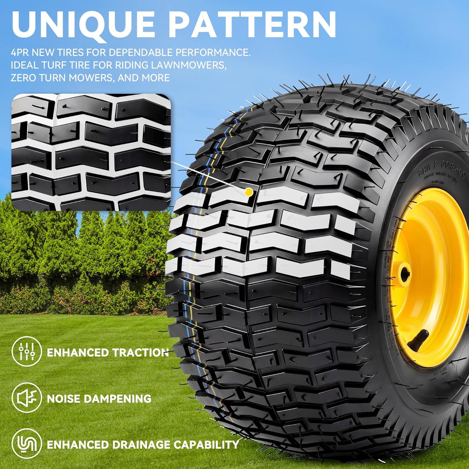 YITAMOTOR 20x8.00-8 Lawn Mower Tires & Wheel Assemblies, 4 Ply Tubeless Front Tires Replacement Fits Lawn Tractors, More Riding Mowers & Garden Vehicle | 3/4
