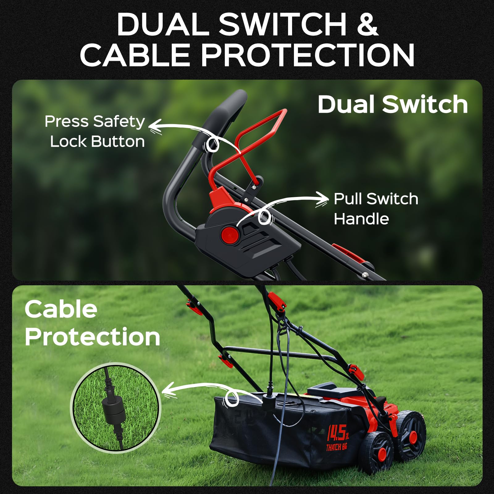 TIECTOWN 16-Inch Electric Dethatcher & Scarifier, 15.5 Amp