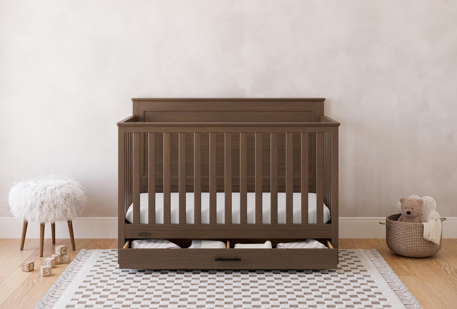 Graco Tristan 5-in-1 Convertible Crib with Drawer (Hazelnut) – GREENGUARD Gold Certified, Fits Standard Crib Mattress, Premium Handle, Converts to Toddler Bed, Daybed, and Full-Size Bed