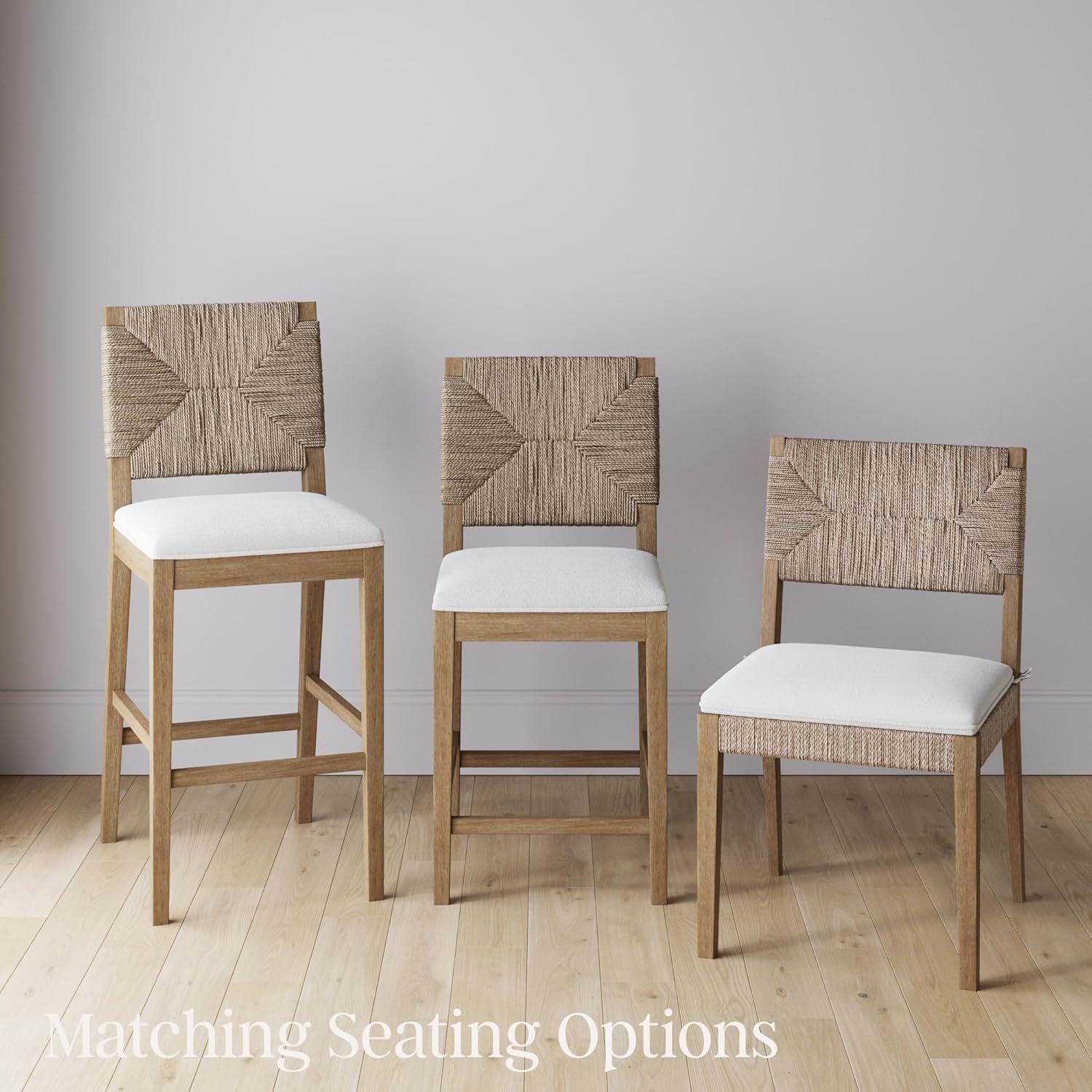 Nathan James Beacon Bohemian Boucle Bar Stool with Back, Bar Height Kitchen Island Chair, Seagrass Bar Stool, Cream Boucle/Brushed Light Brown