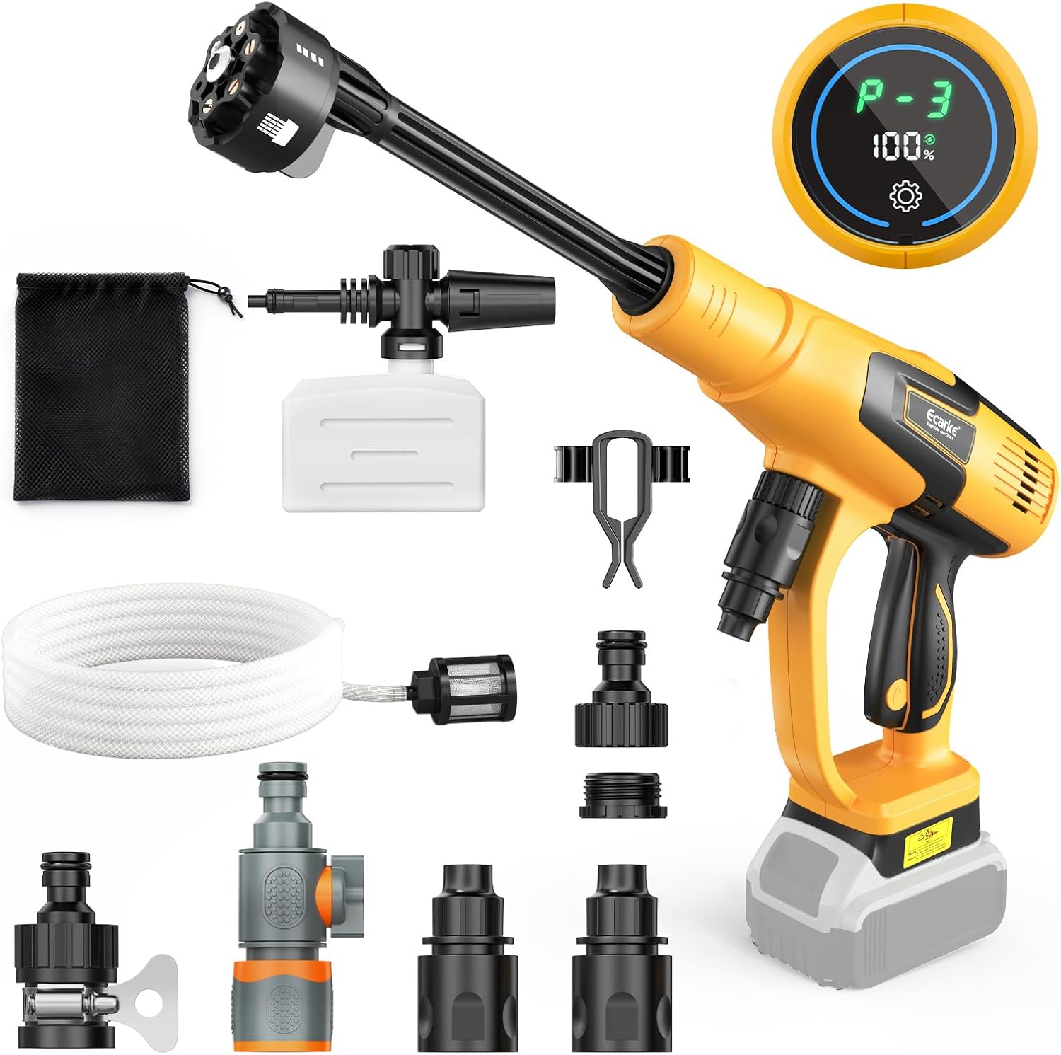 Ecarke 1200PSI Car Cleaning Tools Compatible with DeWalt 20V Batteries, 6-in-1 Nozzle Foam Cannon for Car Floor (Tool Only, No Battery Included)