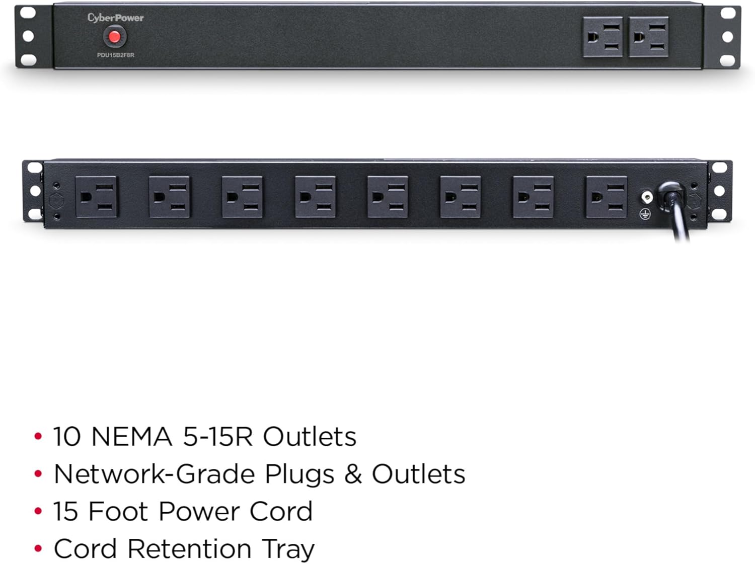 CyberPower PDU15B2F8R Basic PDU, 100-125V, 15A (Derated to 12A), 10 Outlets, 1U Rackmount