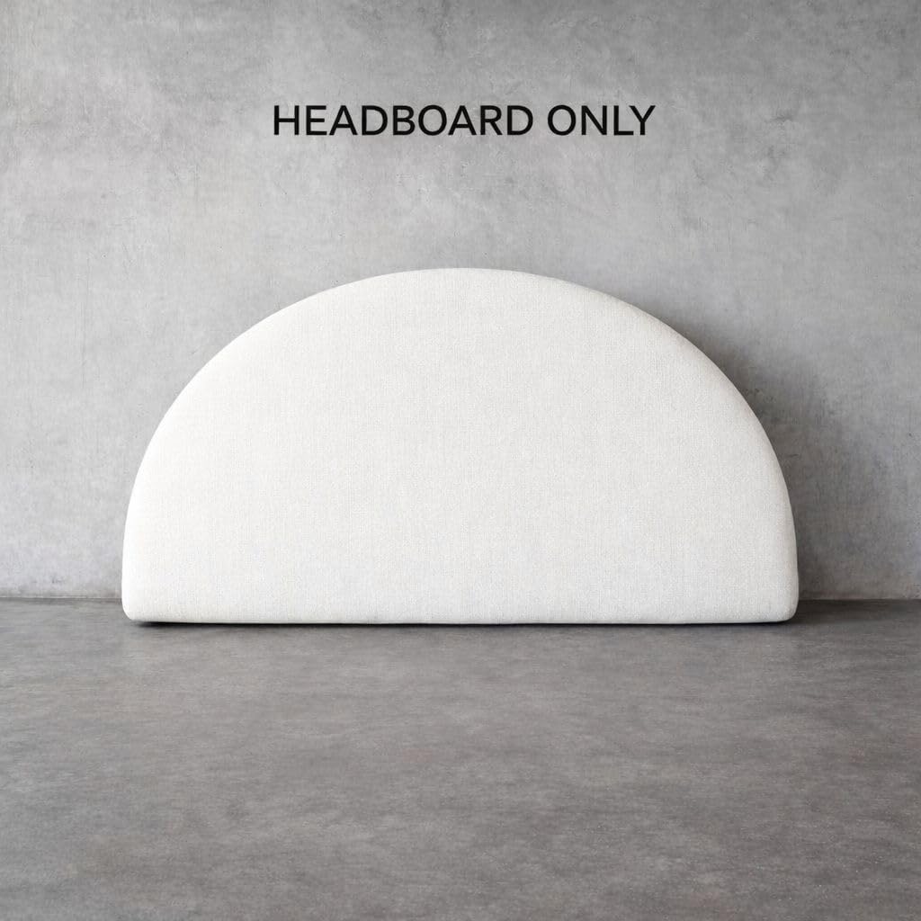 Round Bed – Washable Cover - Soft Upholstered Linen - Minimalist Modern - Half Circle Moon - Sold Separately (Gray Linen, King Headboard)
