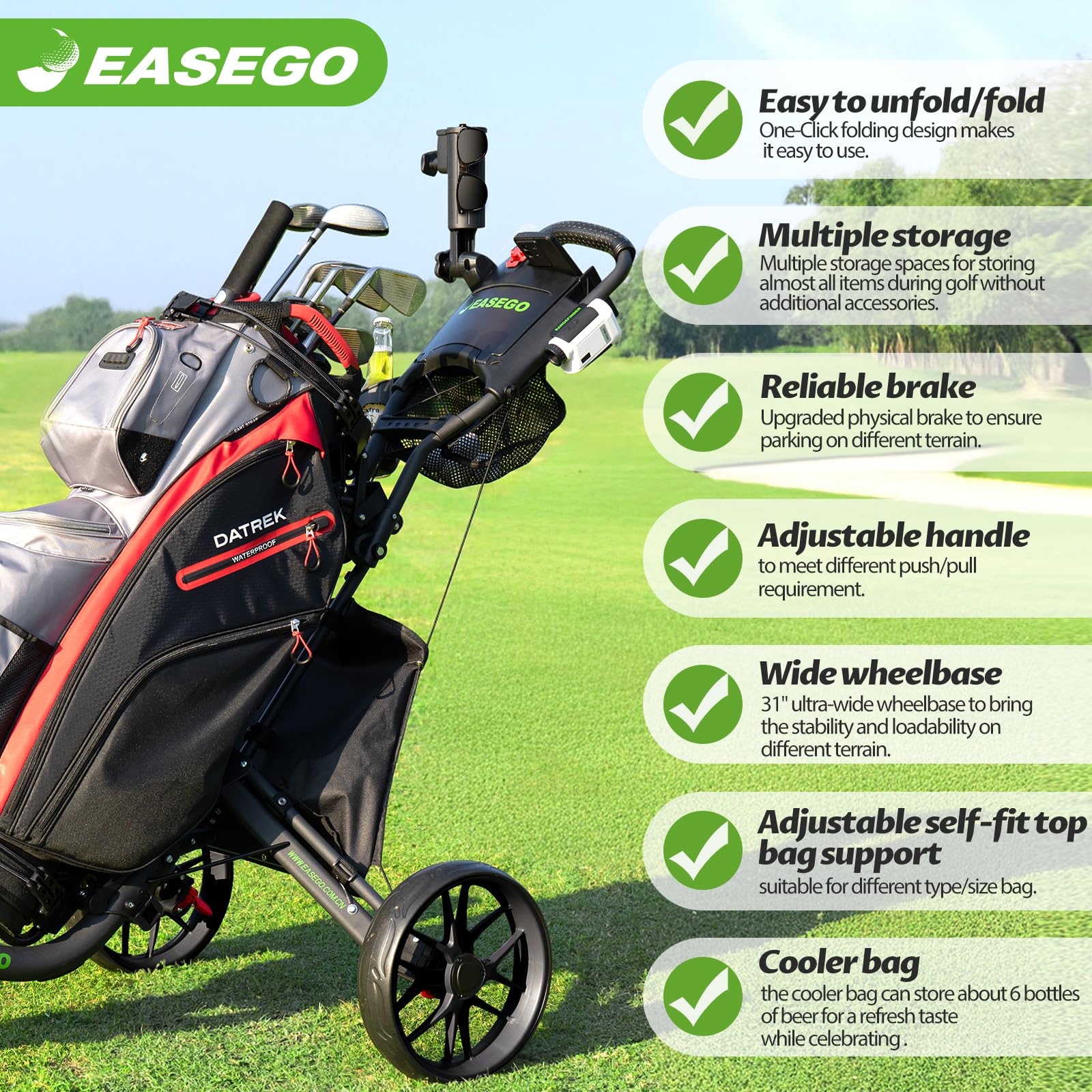 EASEGO Golf Push Cart – Foldable 3 Wheel Caddy
