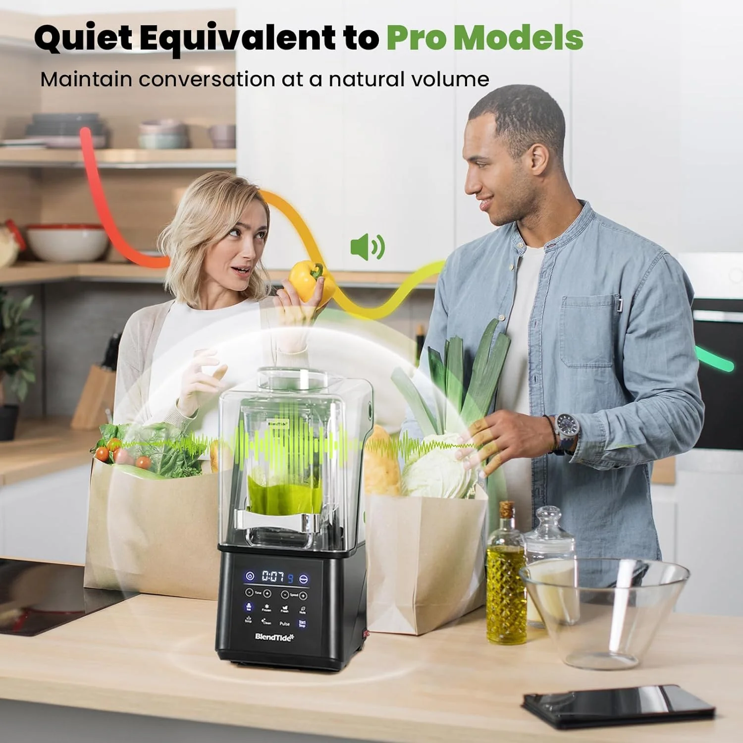 Commercial Blender, 1500W Vacuum Blender for Less Foam, Professional-Grade Quiet Shield, Kitchen Timer, 9 Speeds, 6 Programs for Smoothies, Frozen Drinks, Self-Cleaning, 64oz Bulk Production