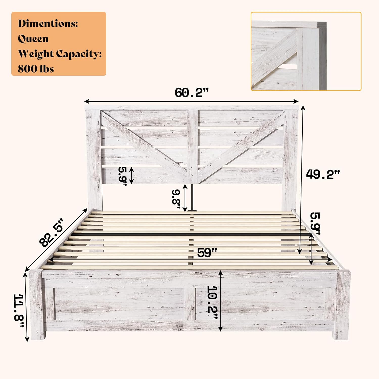 AMERLIFE Queen Size Bed Frame with 49.2