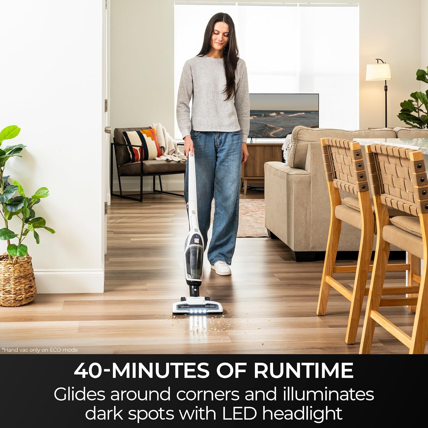 Kenmore 200 Series DS2000 Cordless Stick Vacuum Lightweight Cleaner 2-Speed Power Suction LED Headlight 2-in-1 Handheld for Hardwood Floor, Low Pile Carpet & Pet Hair