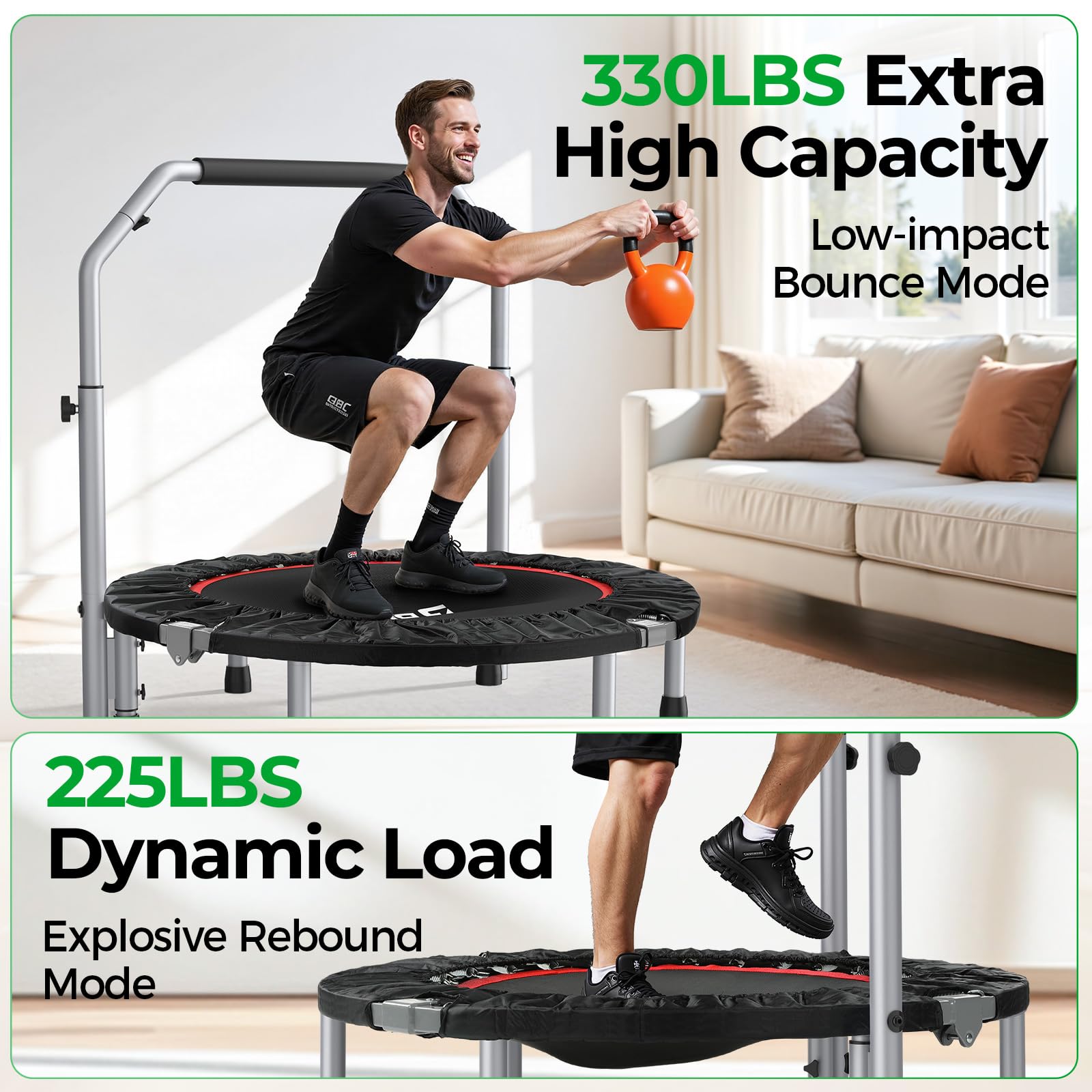BCAN SP2 Mini Trampoline - 330/440lbs Adjustable Fitness