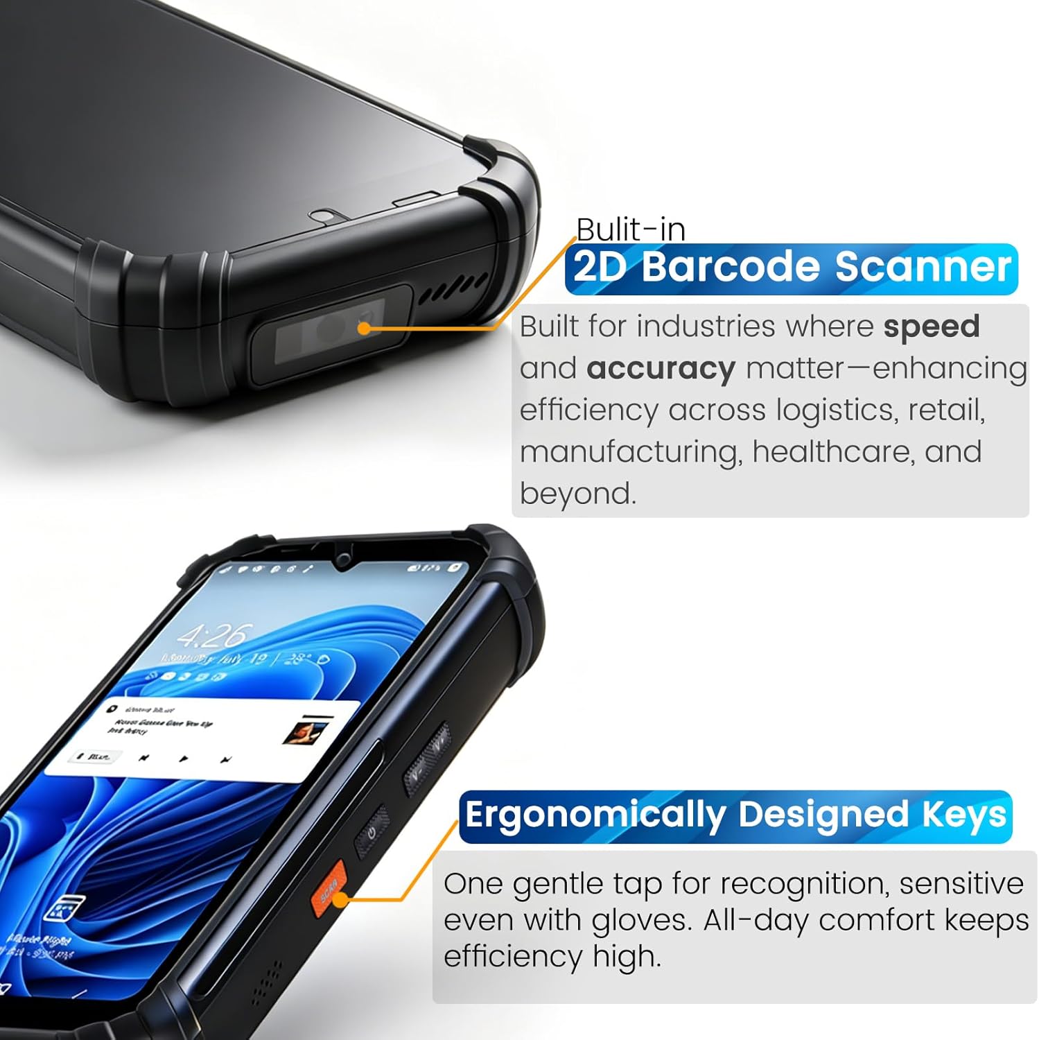 Kayoote SH66 6.5 inch Rugged Handheld Terminal with NLS-N1 Barcode Scanner & Charging Dock, Win 11 Pro, Twin Lake N150, 8GB+256GB, Data Terminal PDA, 1D/2D/QR Scan Engine, 4G LTE, WiFi 6, BT 5.2