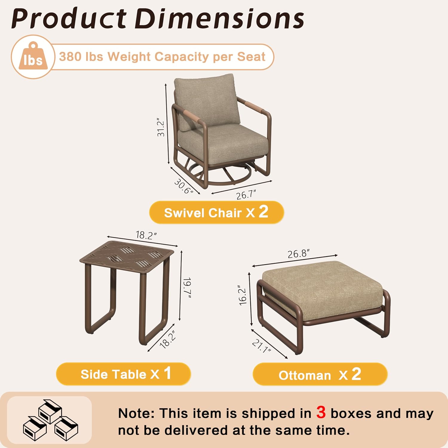 5 Piece Outdoor Swivel Rocker Chair Set with Ottomans, 360° Swivel & Rocking Patio Chairs with Aluminum Frame, 6.5