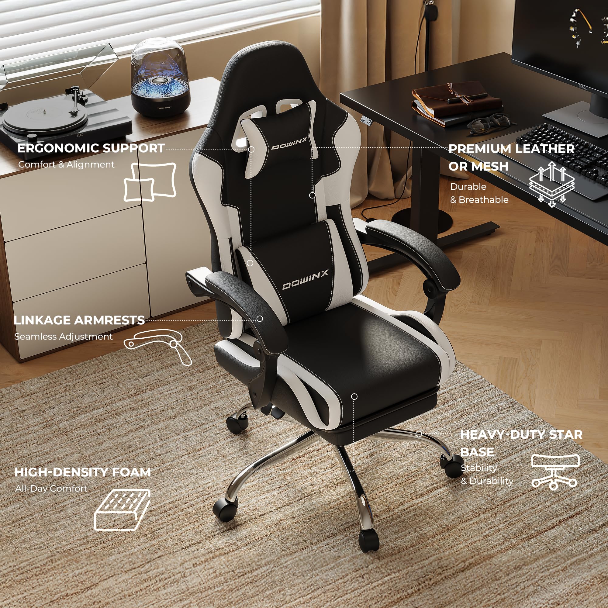 DOWINX Gaming Chair with Footrest, 330lbs Ergonomic Design