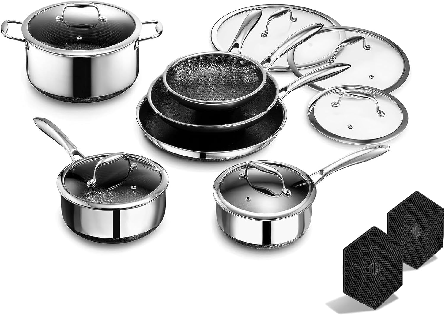 HexClad Hybrid Nonstick 14-Piece Cookware Set, 8