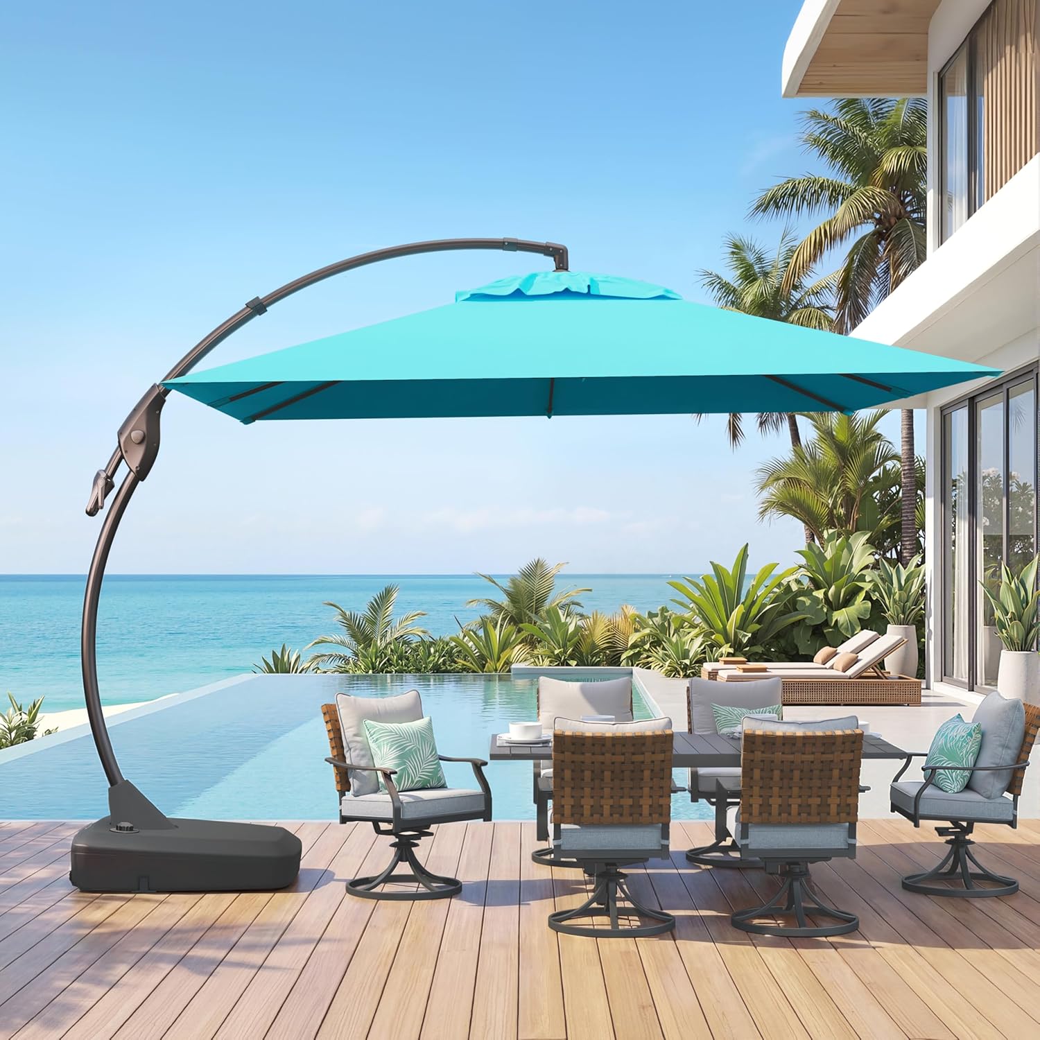 Grand patio Sunbrella 10x10 FT Cantilever Umbrella with Base Included Patio Square Aluminum Offset Umbrellas for Outdoor Pool (Aruba, 10X10 FT-SUNBRELLA)