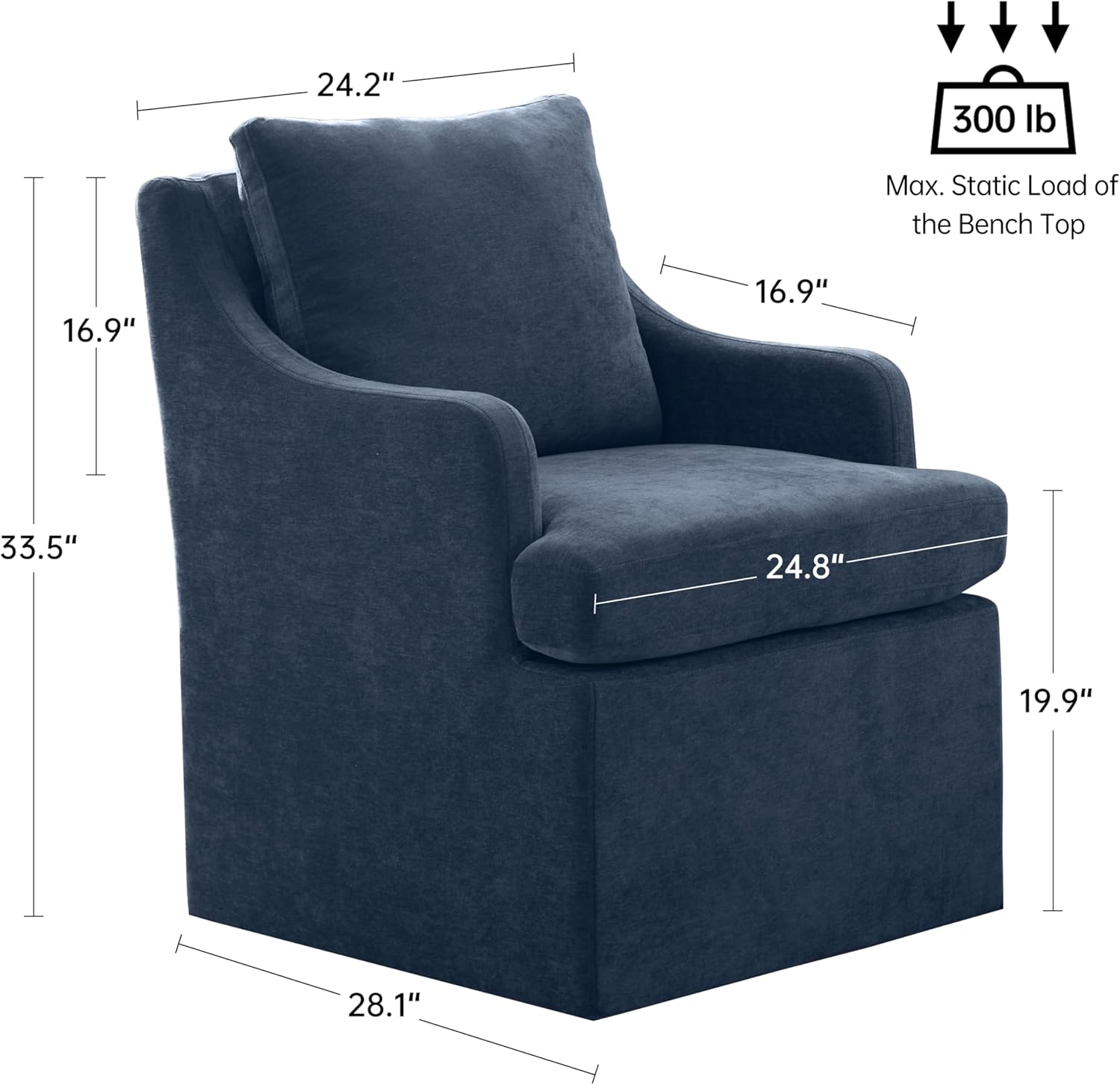 VKNOW Upholstered Dining Chairs Set of 4, Linen Kitchen Chair Dinner Chair with 4 Casters, Chenille Armchair for Bedroom Reading Room Living Room, Blue