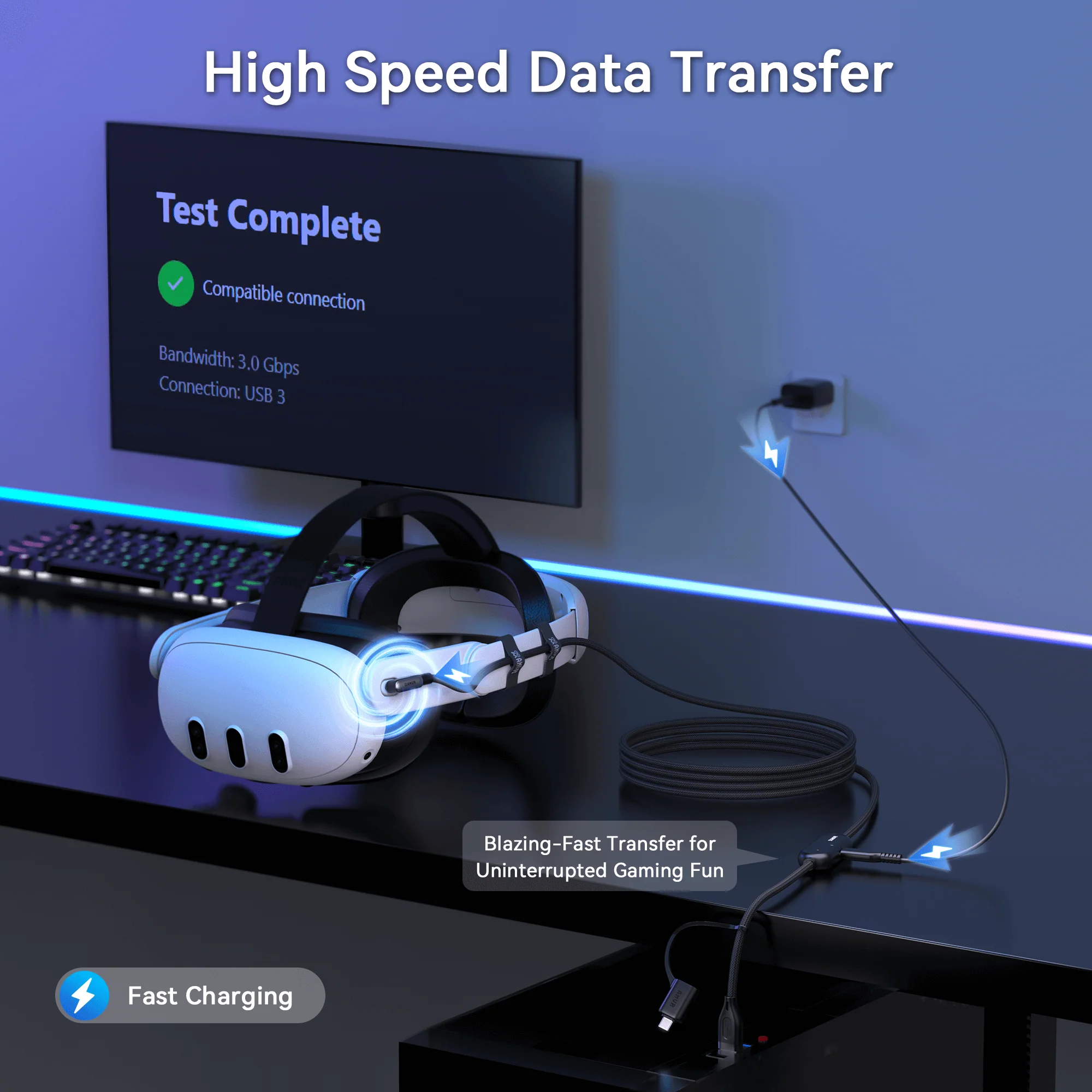 Braided Link Cable with Charging Support & Adapter