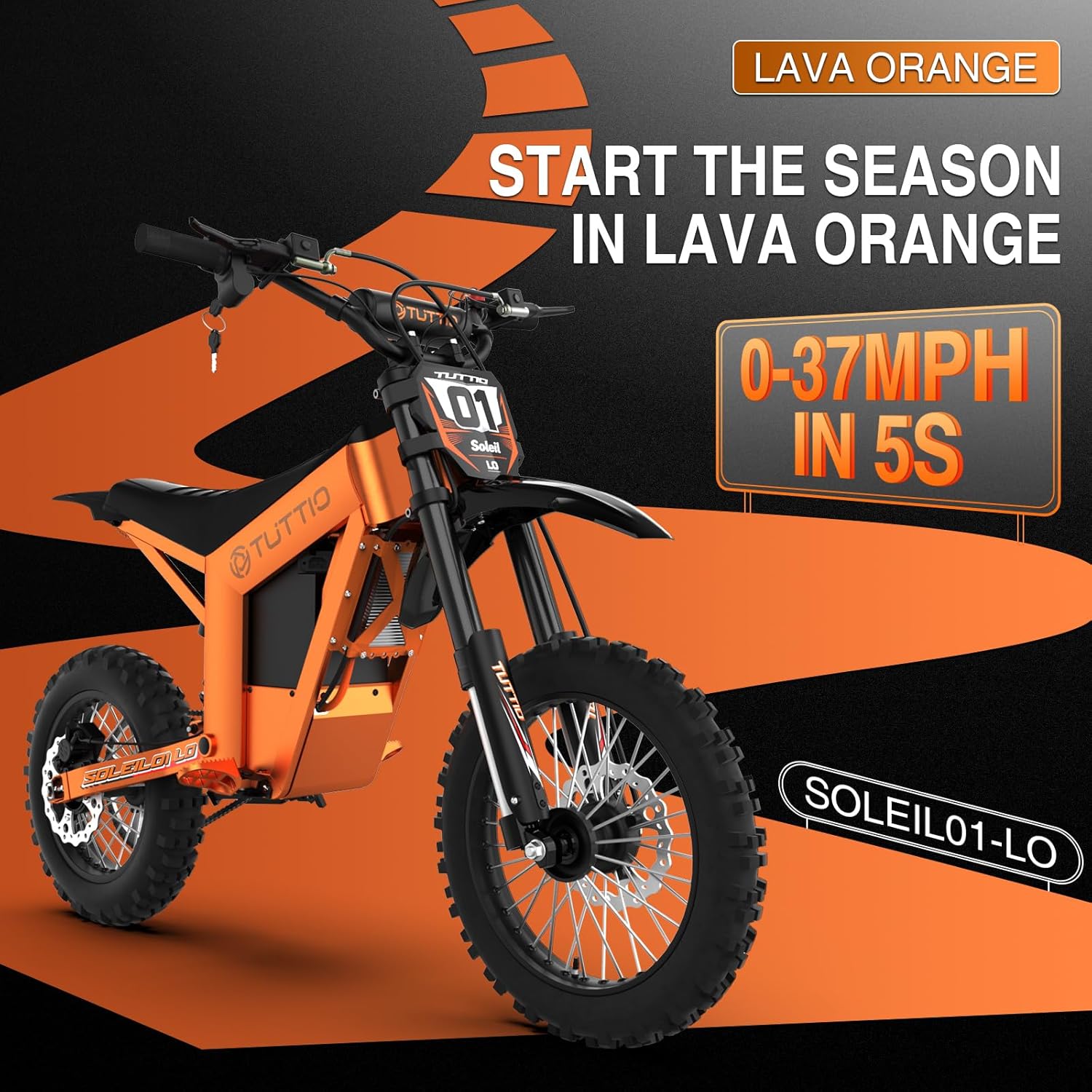 TUTTIO Soleil01-LO 3000W Mid-Drive Electric-Dirt-Bike for Teens & Adults - 37MPH, 220Nm, 48V 21Ah Removable Battery, Full Suspension Off-Road Electric Motorcycle, 14