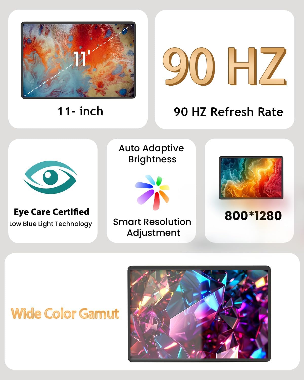 11-inch Android 16 Tablet, 32GB RAM + 128GB ROM (1TB Expand), T7280 Octa-Core 2.2GHz Processor, 90Hz FHD+ IPS Display, 8000mAh Battery, Gemini AI, Face ID, Dual Speakers, Fast Charging (Black)