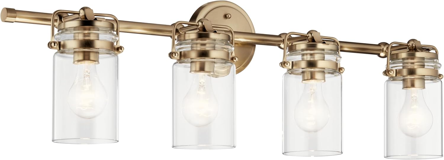 Kichler Brinley 4-Light Bathroom Vanity Light Fixture with Clear Glass in Champagne Bronze, Industrial Farmhouse Style for Mirror Lighting (32.5