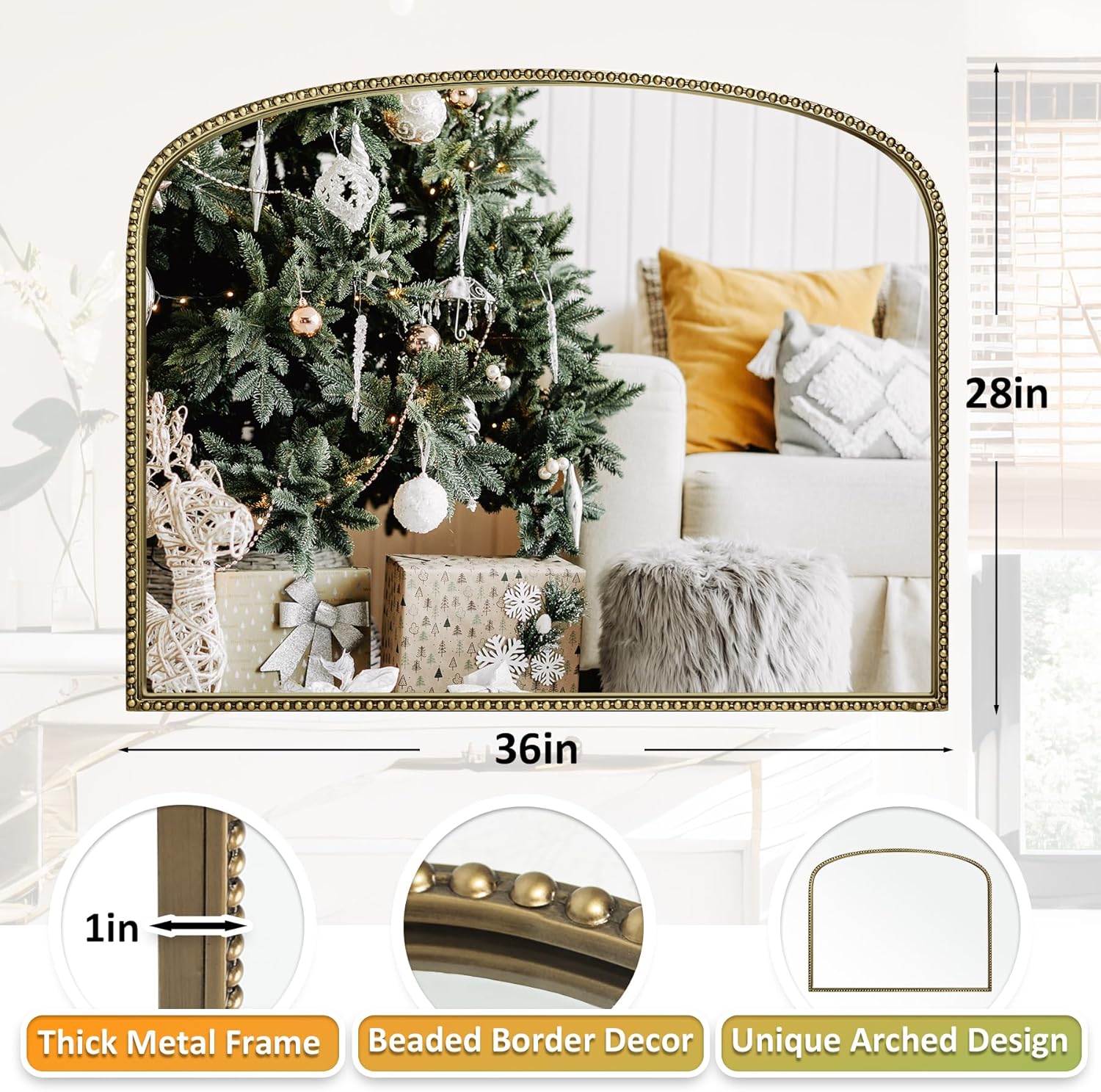 Antique Gold Arched Wall Mirror - 36