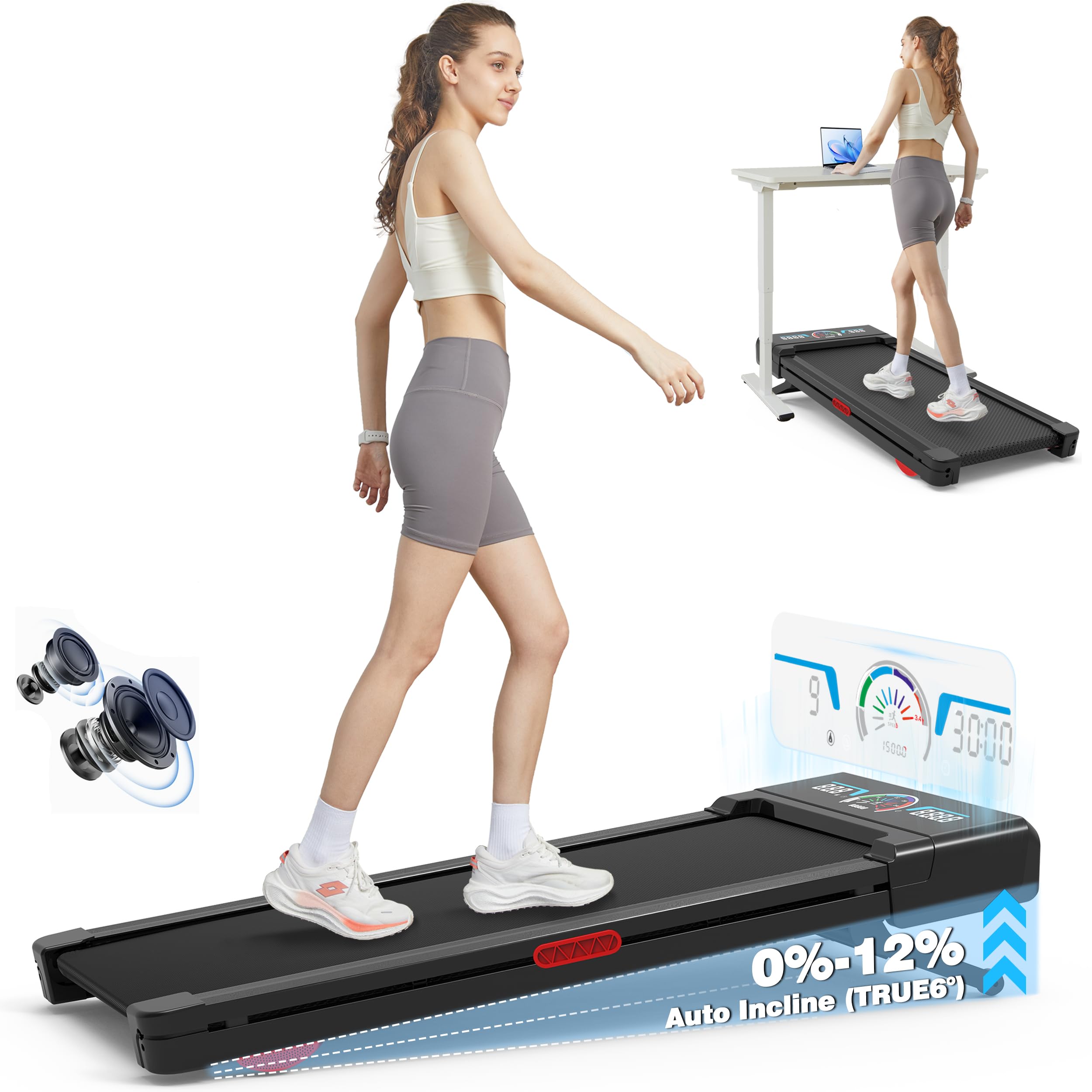 TRAILVIBER Walking Pad Treadmill with Auto Incline & Bluetooth