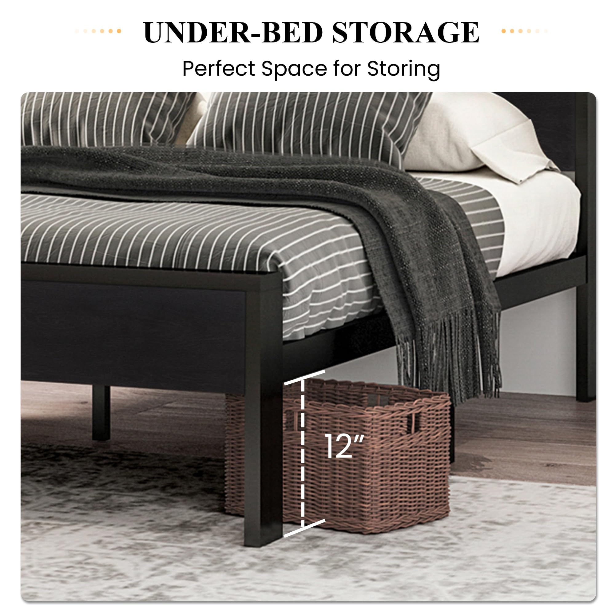 SHA CERLIN 14 Inch Queen Metal Bed Frame with Wooden Headboard