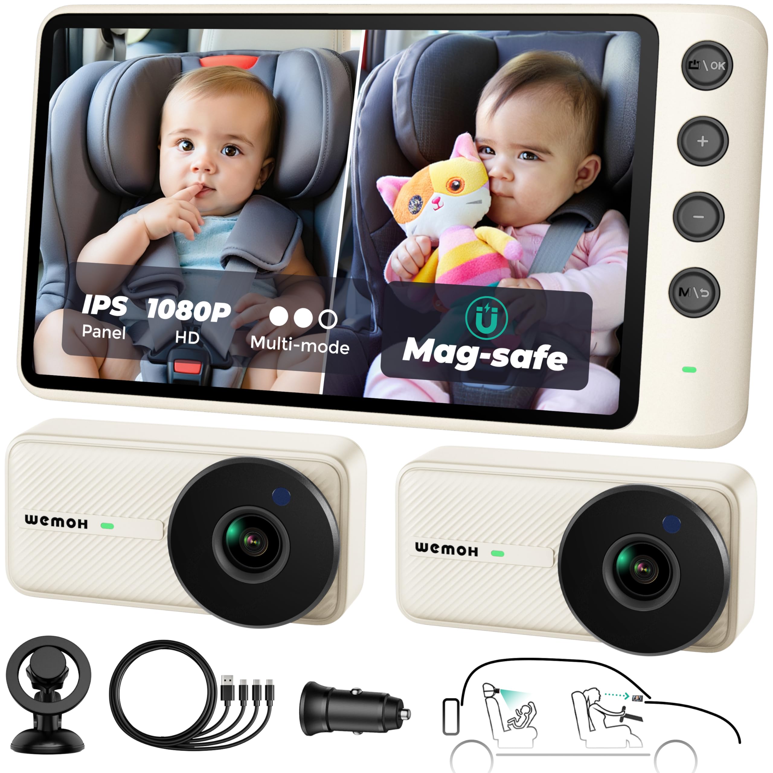 WEMOH Magnetic Double Car Camera With 5