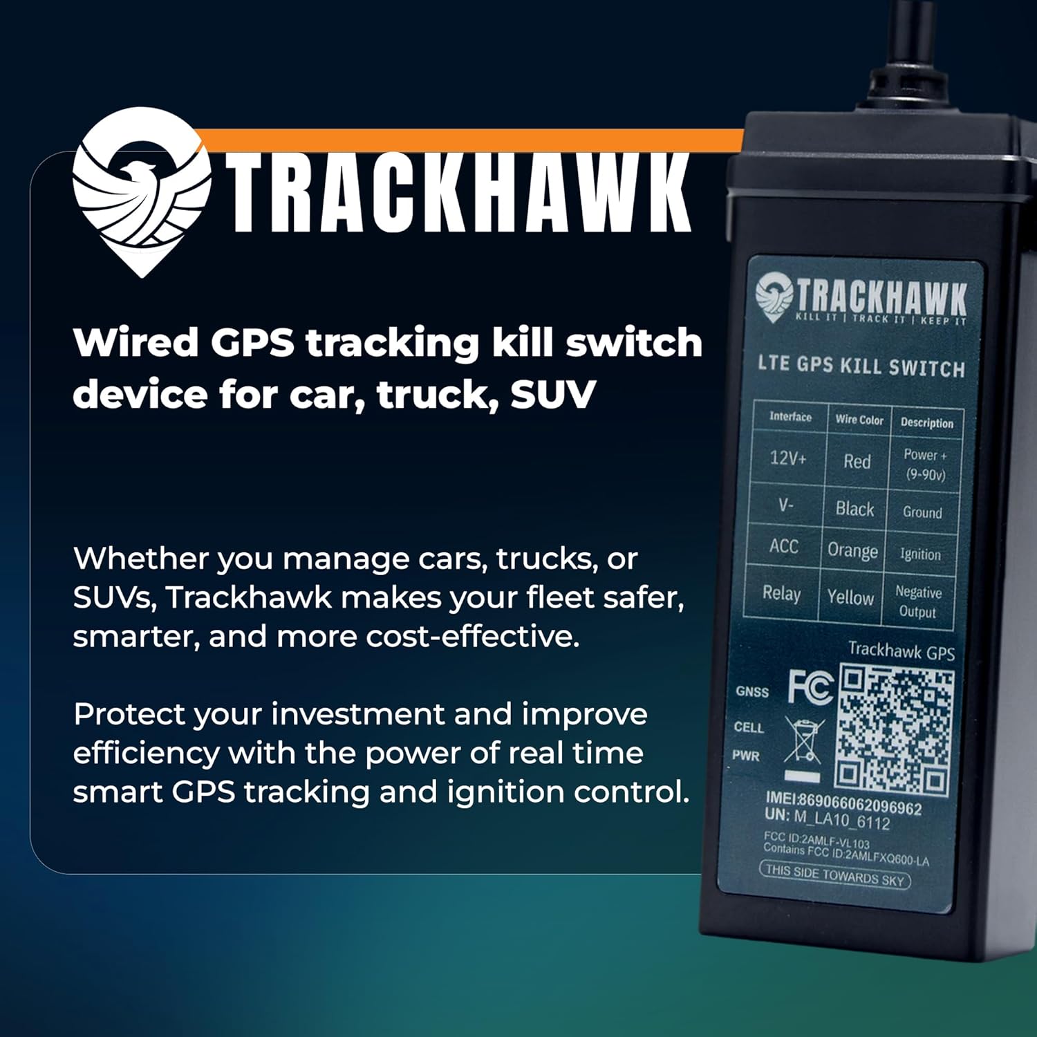 Trackhawk VL03 GPS Tracker with Kill Switch - 4G LTE Vehicle Tracking for Cars, Trucks & Trailers with Driver Monitoring, Anti-Theft Protection & Real-Time Location Tracking – Subscription Required