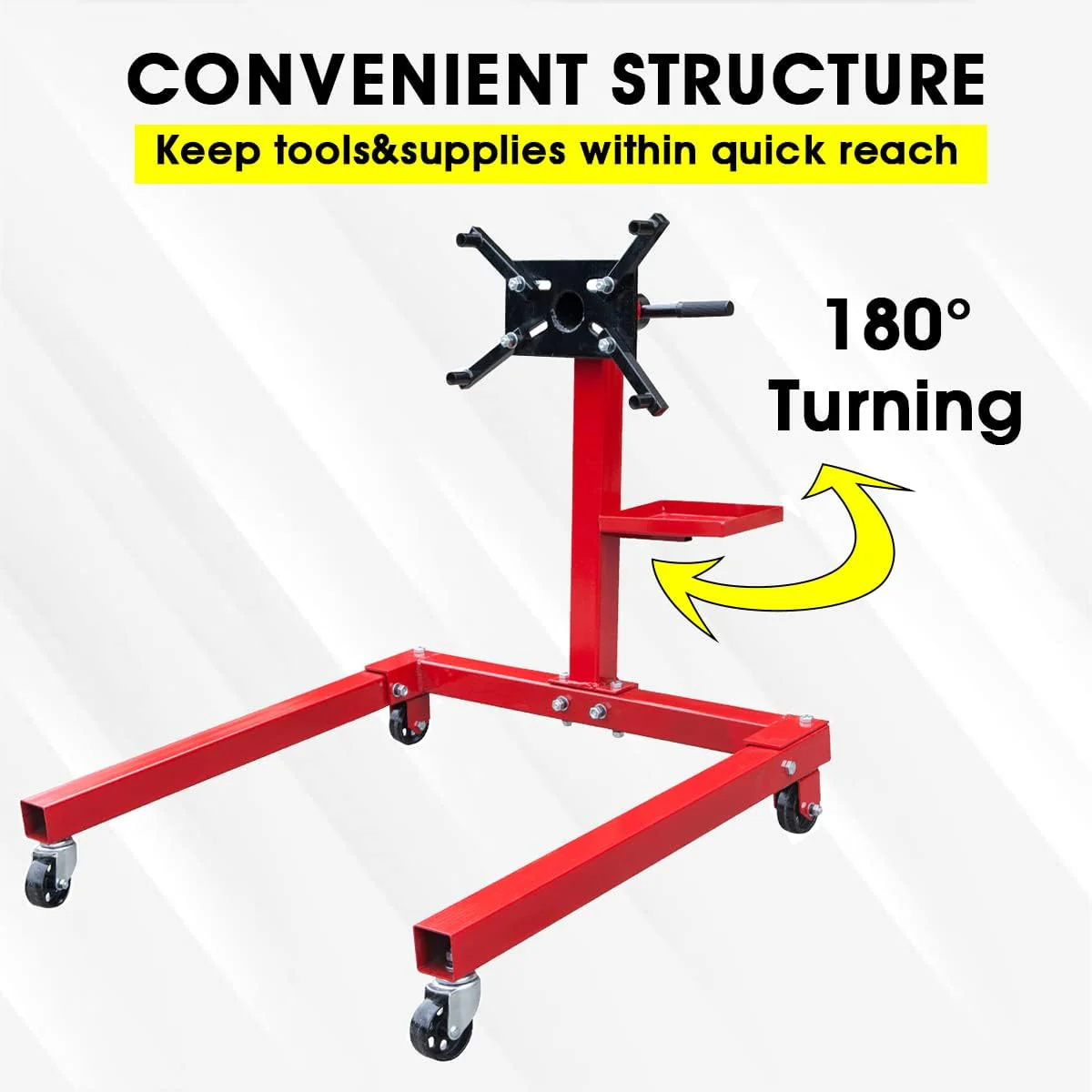 Rotating Engine Stand: Removable Oil Pan and Magnetic Tray, Turbine Turntable, 2 Brake Caster Lockable Wheels, 1,000 Lbs Capacity