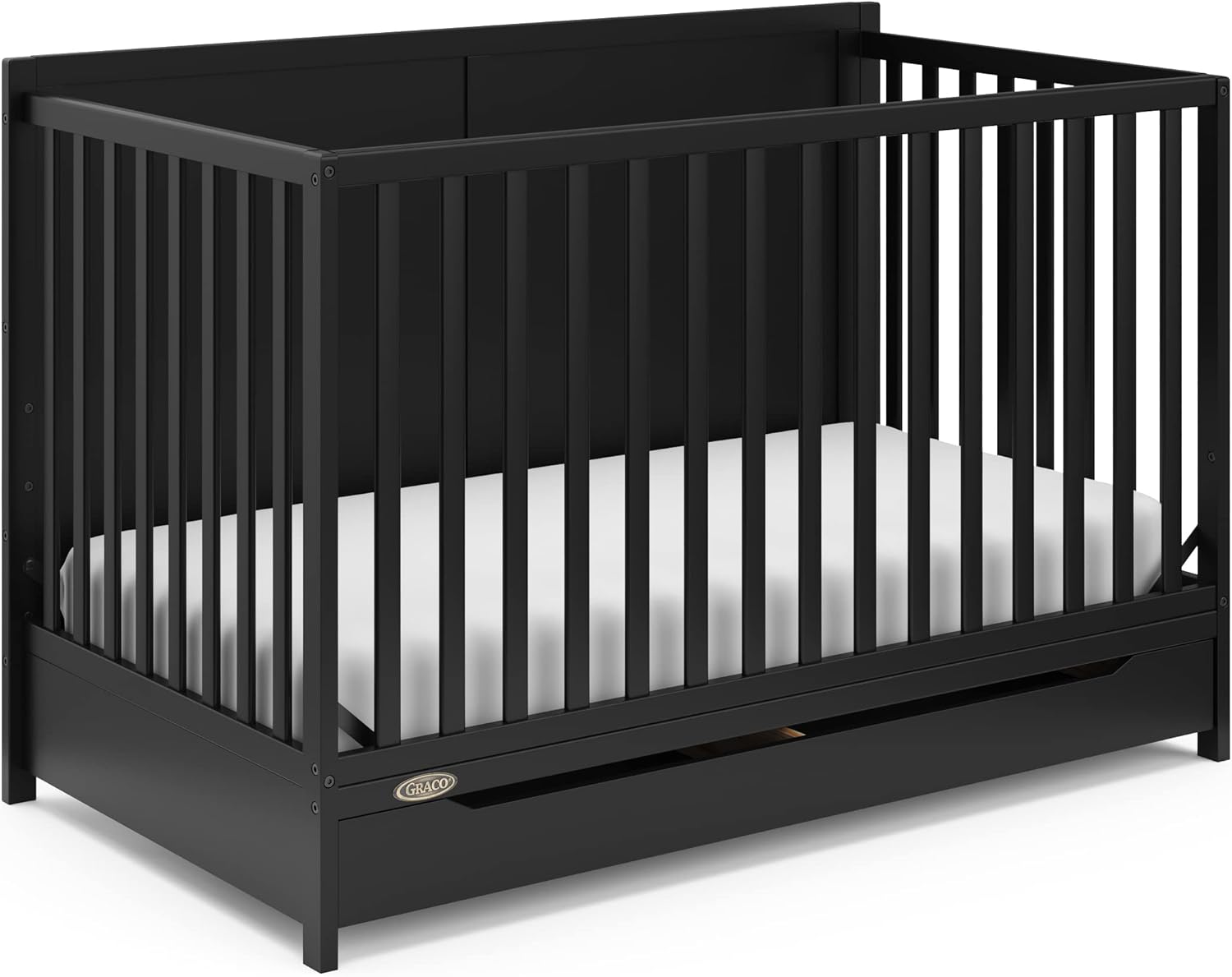 Graco Melrose 5-in-1 Convertible Crib with Drawer – GREENGUARD Gold Certified, Fits Standard Crib Mattress, Converts to Toddler Bed, Daybed and Full Bed, 4 Adjustable Mattress Heights (Black)