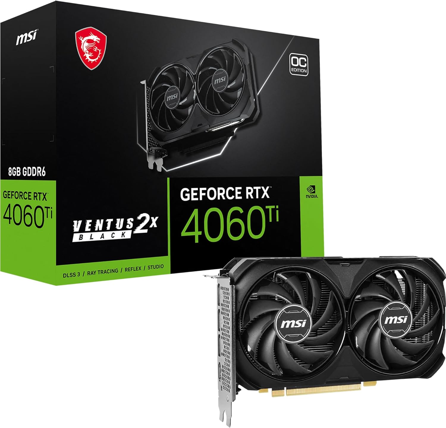 MSI GeForce RTX 4060 Ti Ventus 2X Black 8G OC Graphics Card - NVIDIA RTX 4060 Ti, 8 GB GDDR6 Memory, 18 Gbps, PCIe 4.0, DLSS3