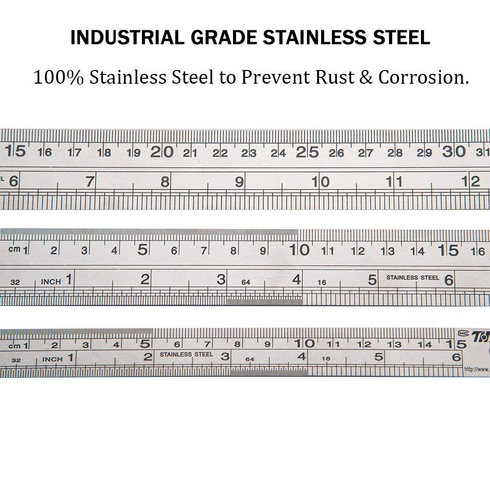 ZZTX Metal Straight Edge Ruler Stainless Steel Ruler 6 Inch 12 Inch 16 Inch Ruler Set Rulers Bulk Set of 3
