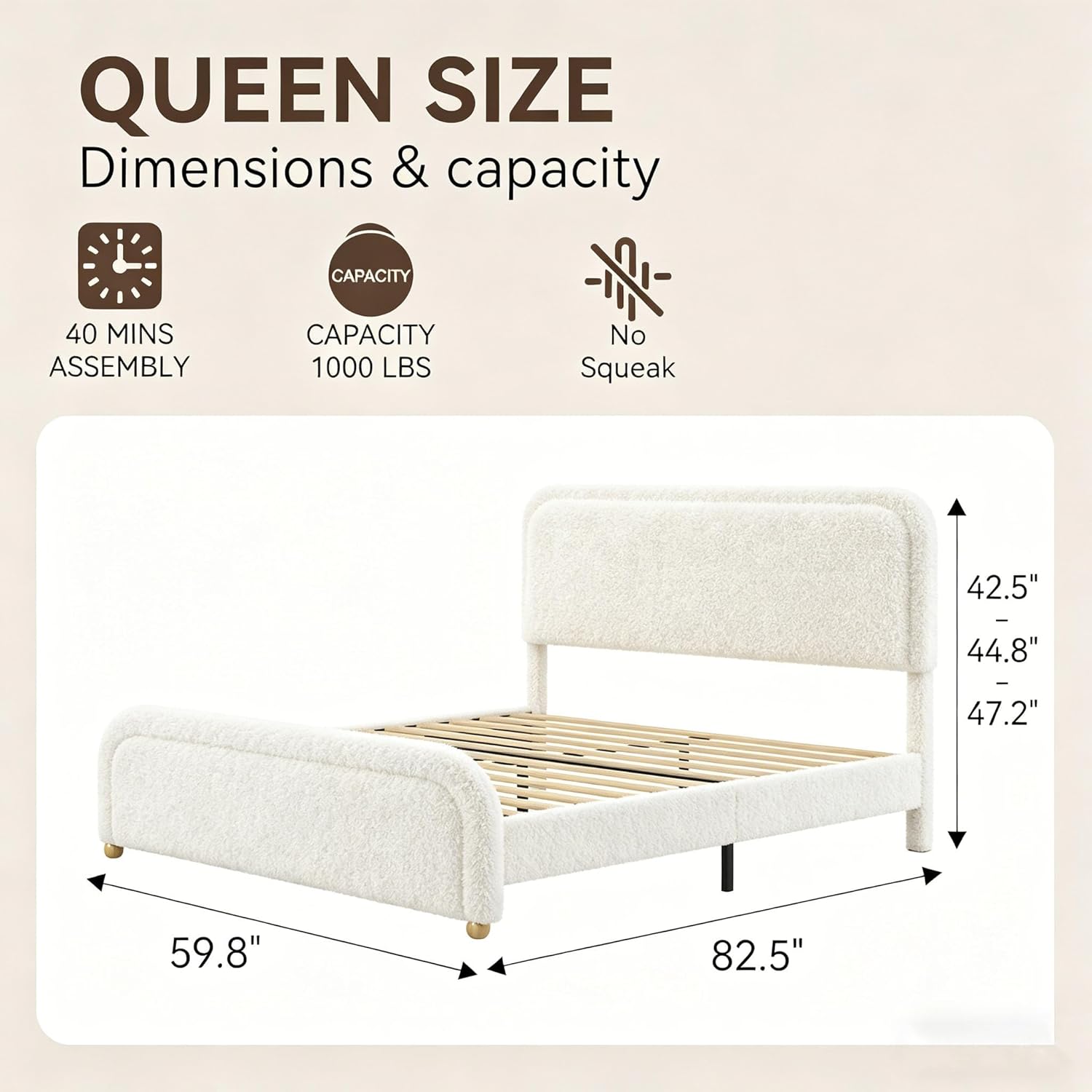 Queen Size Cloud Bed Frame with 47
