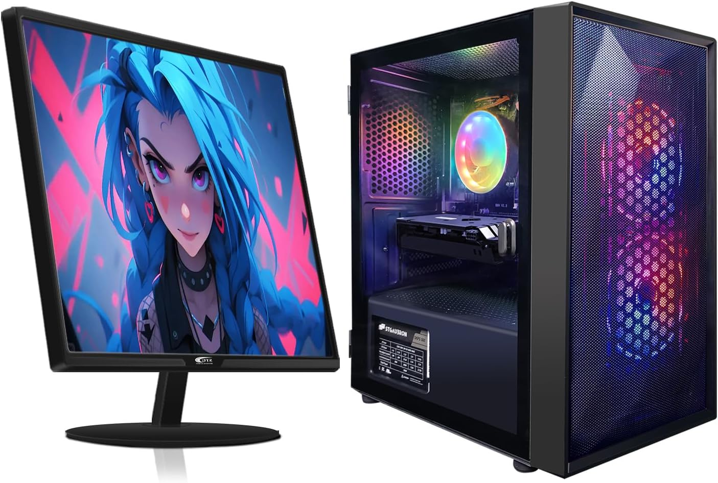 STGAubron Gaming PC Bundle with 24 Inch FHD LED Monitor-GeForce RTX 2060 6G, Intel Core I5 up to 3.7G, 16G RAM, 512G SSD, RGB Fan x2, Windows 11 Home
