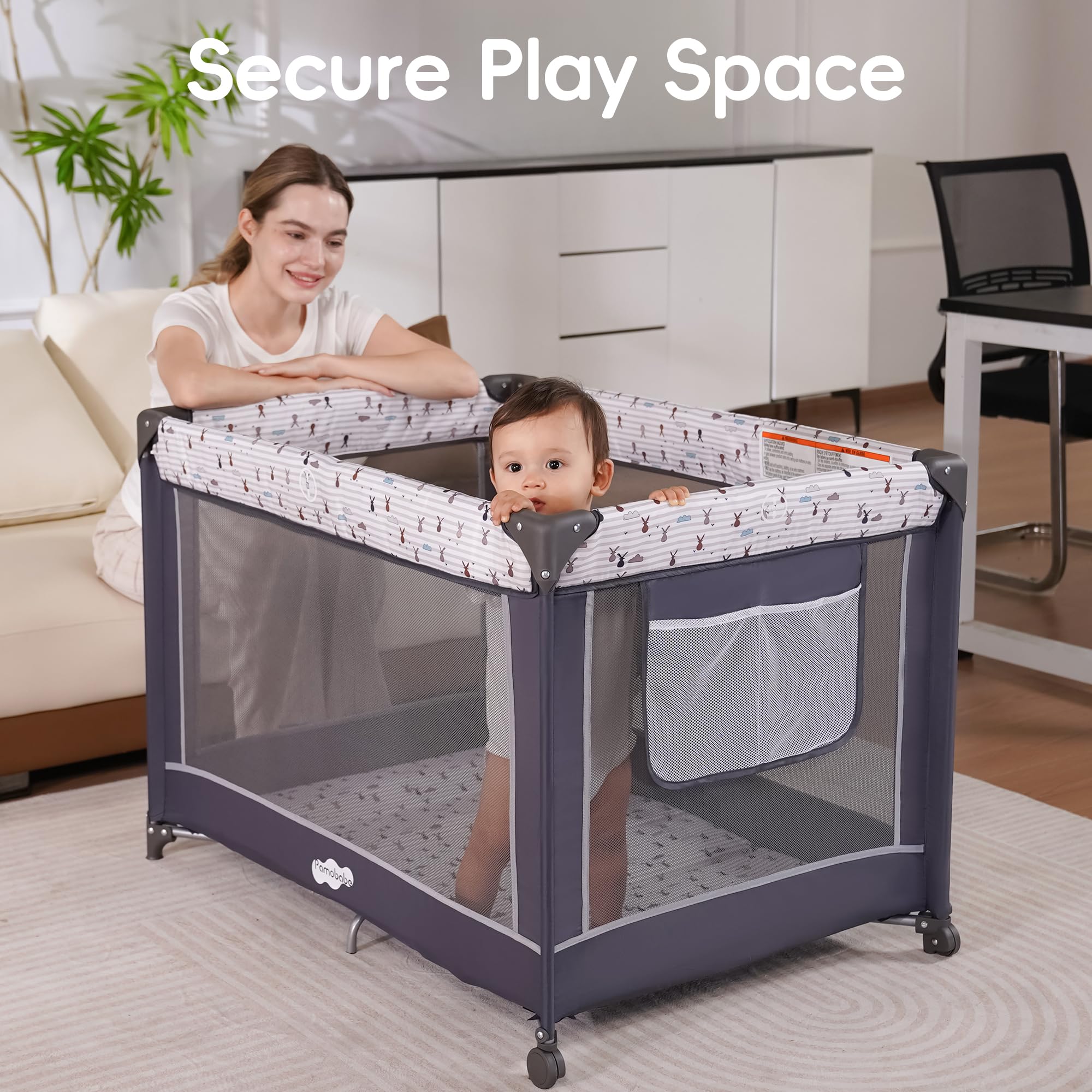 PAMO BABE Pack and Play with Bassinet - Portable Baby Playard
