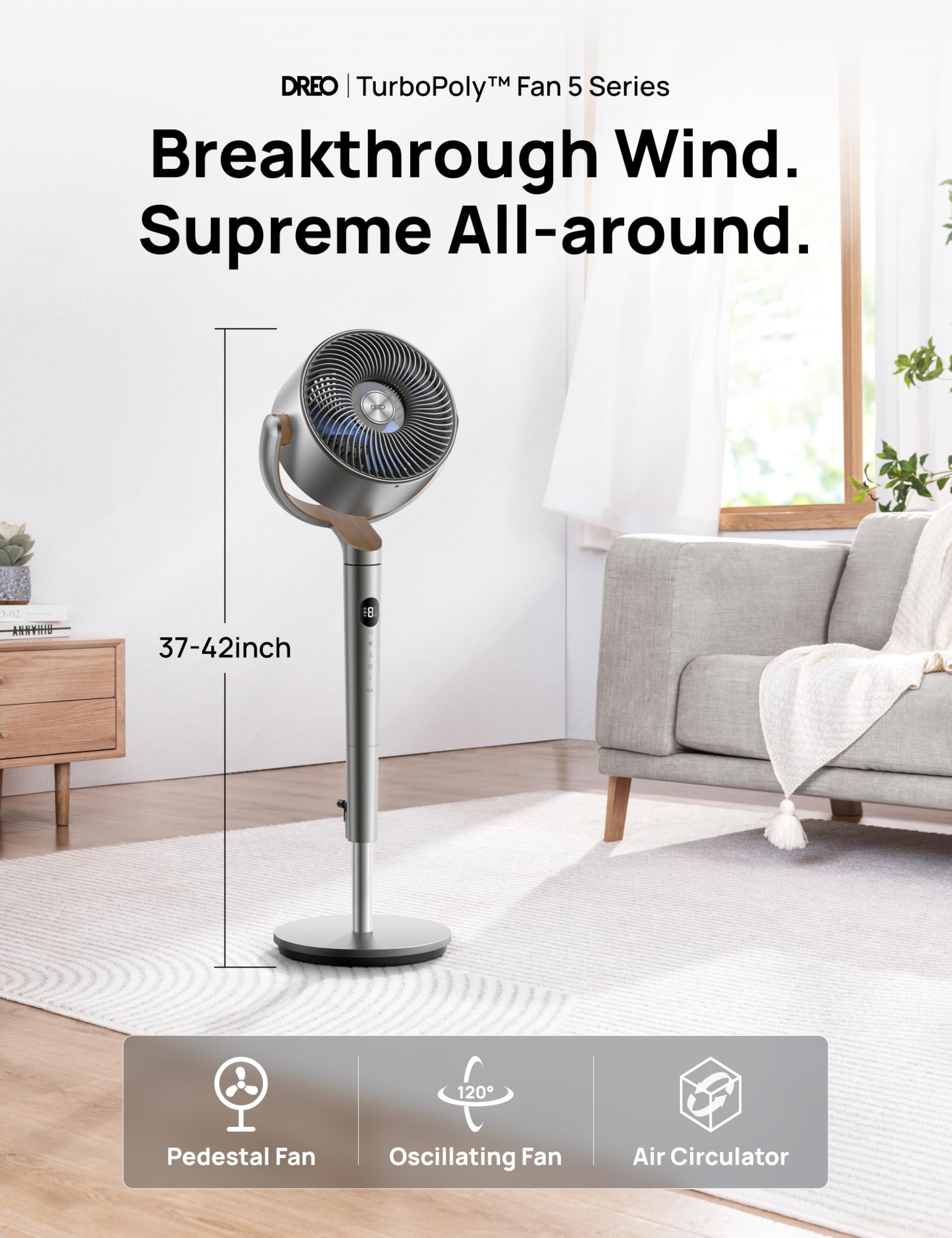 DREO Omni-Directional Oscillating Fan with Remote, 20 dB