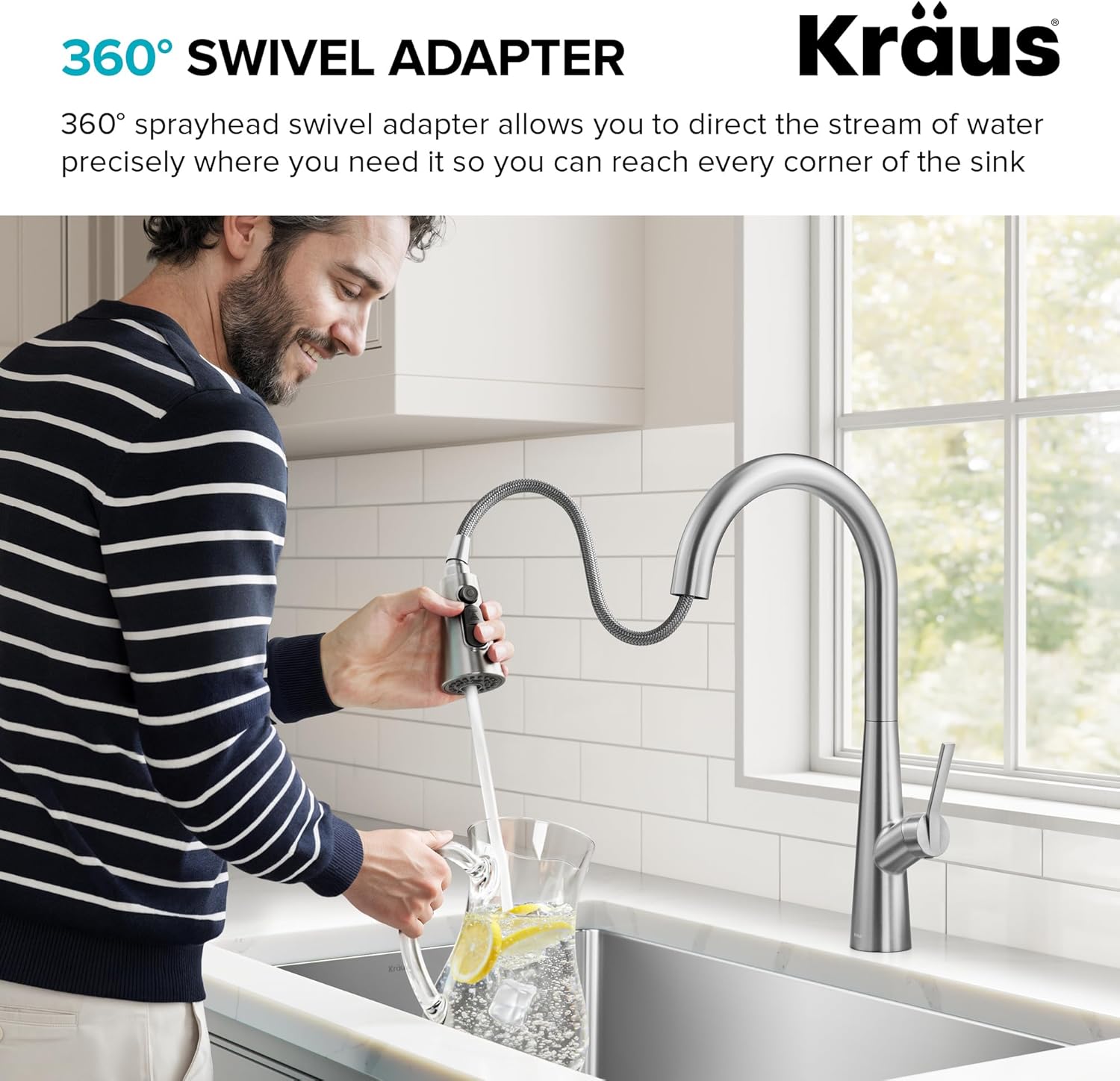 KRAUS Odelia 4-Function Single Handle Pull Down Kitchen Faucet in Matte Black with CleanSweep Blade Spray, KPF-3220MB